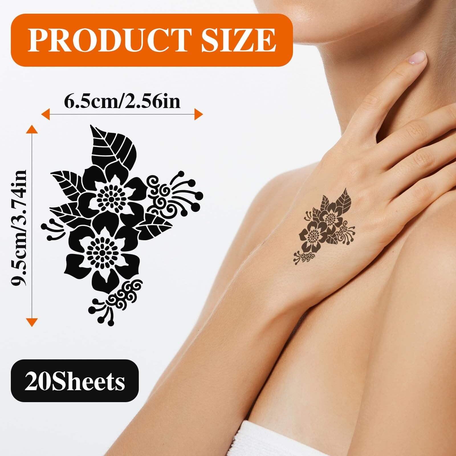 20 Sheets Henna Tattoo Stencil Kit, Temporary Tattoo Templates For Real Tattoos Mehndi Stencils For Kids Teens Adults Body Paint