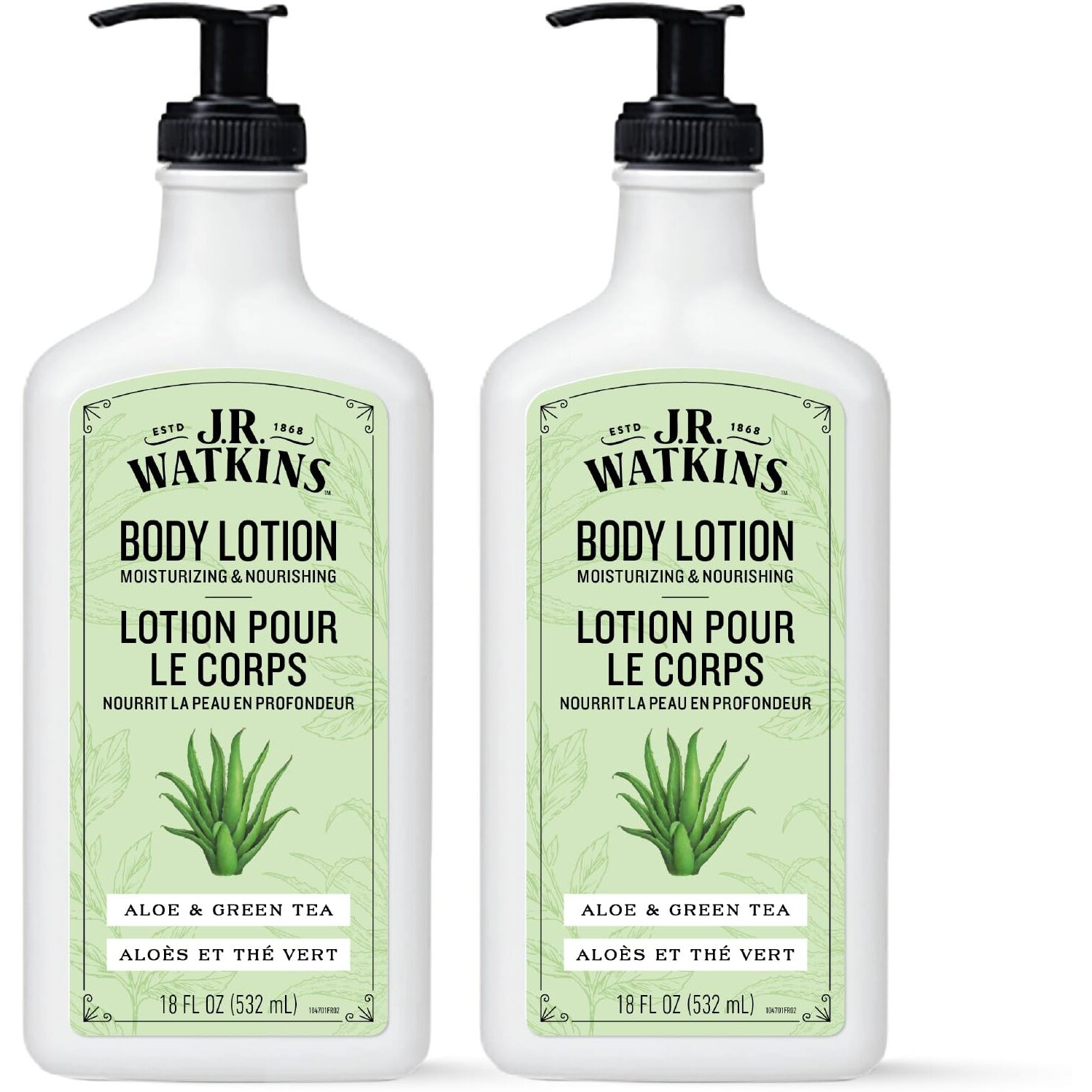 J.R. Watkins Daily Moisturizing Body Lotion, Aloe & Green Tea, 18 Fl Oz, 2 Pack