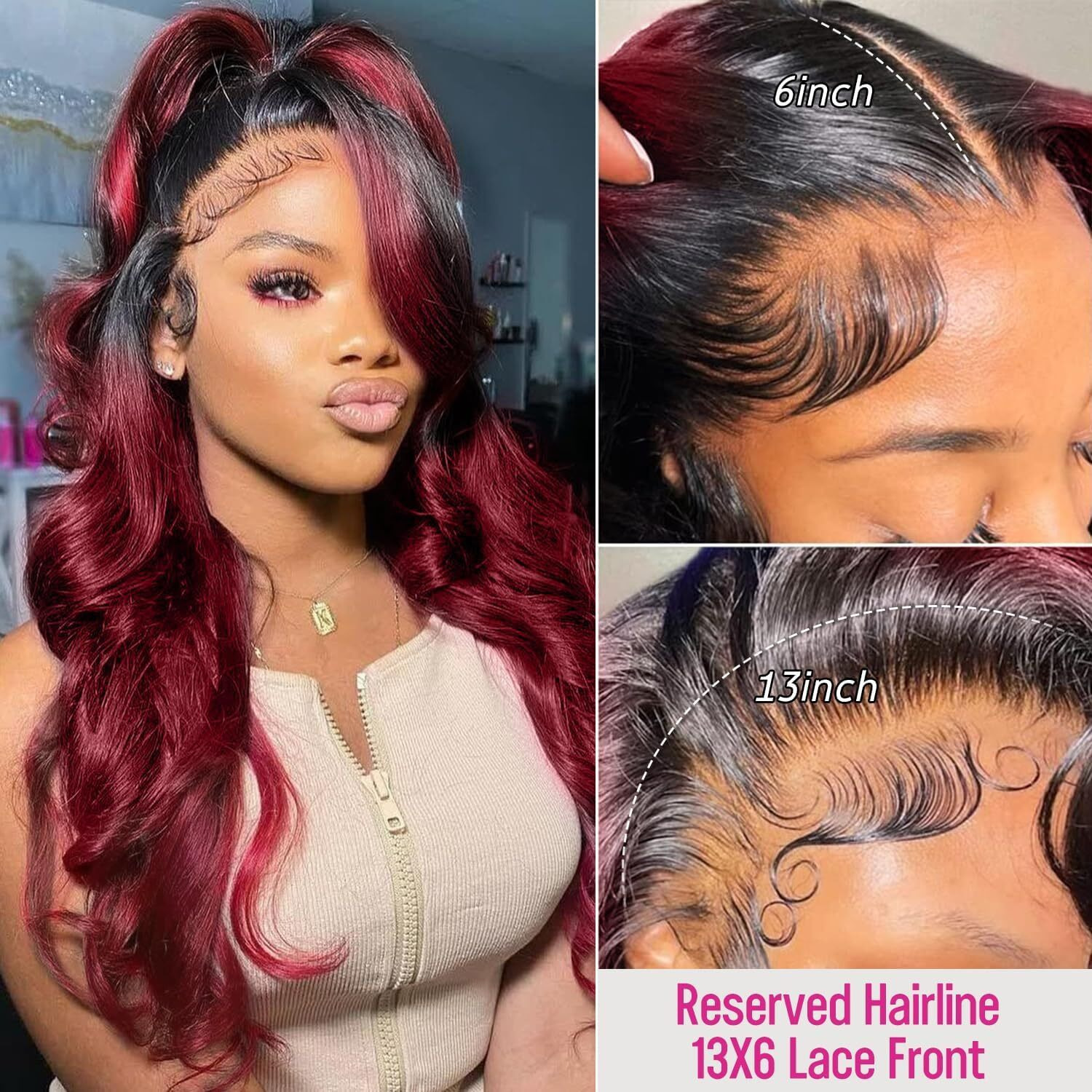 Baiics 250% Density 1B 99J Burgundy Lace Front Wigs Human Hair Red Burgundy Wig Human Hair 13X6 Hd Body Wave Lace Front Wigs Human Hair For Women Burgundy Ombre Lace Front Wig Human Hair