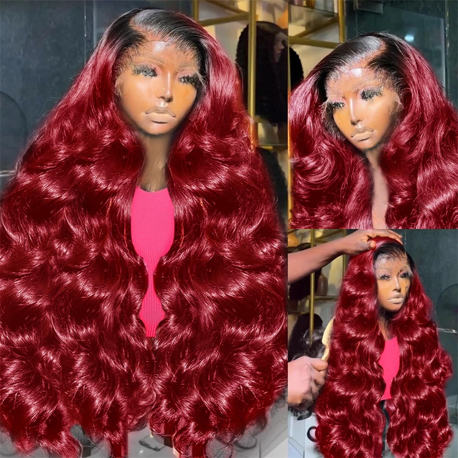 Baiics 250% Density 1B 99J Burgundy Lace Front Wigs Human Hair Red Burgundy Wig Human Hair 13X6 Hd Body Wave Lace Front Wigs Human Hair For Women Burgundy Ombre Lace Front Wig Human Hair