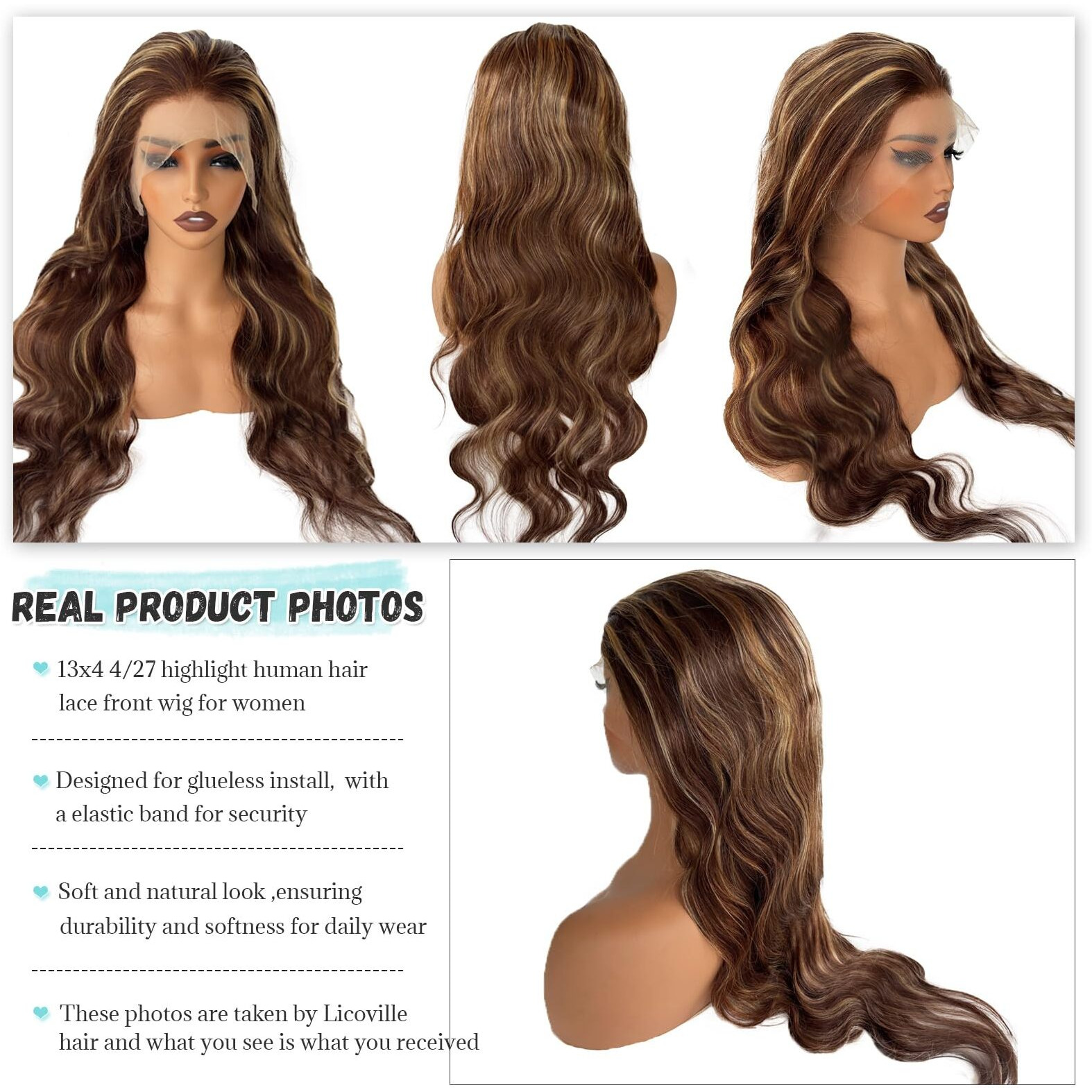 4/27 Highlight Lace Front Wigs Human Hair Body Wave Ombre Brown To Blonde 13X4 Hd Transparent Lace Frontal Wig Pre Plucked Blonde Highlights Body Wave Human Hair Wig With Brown Roots 180% Density