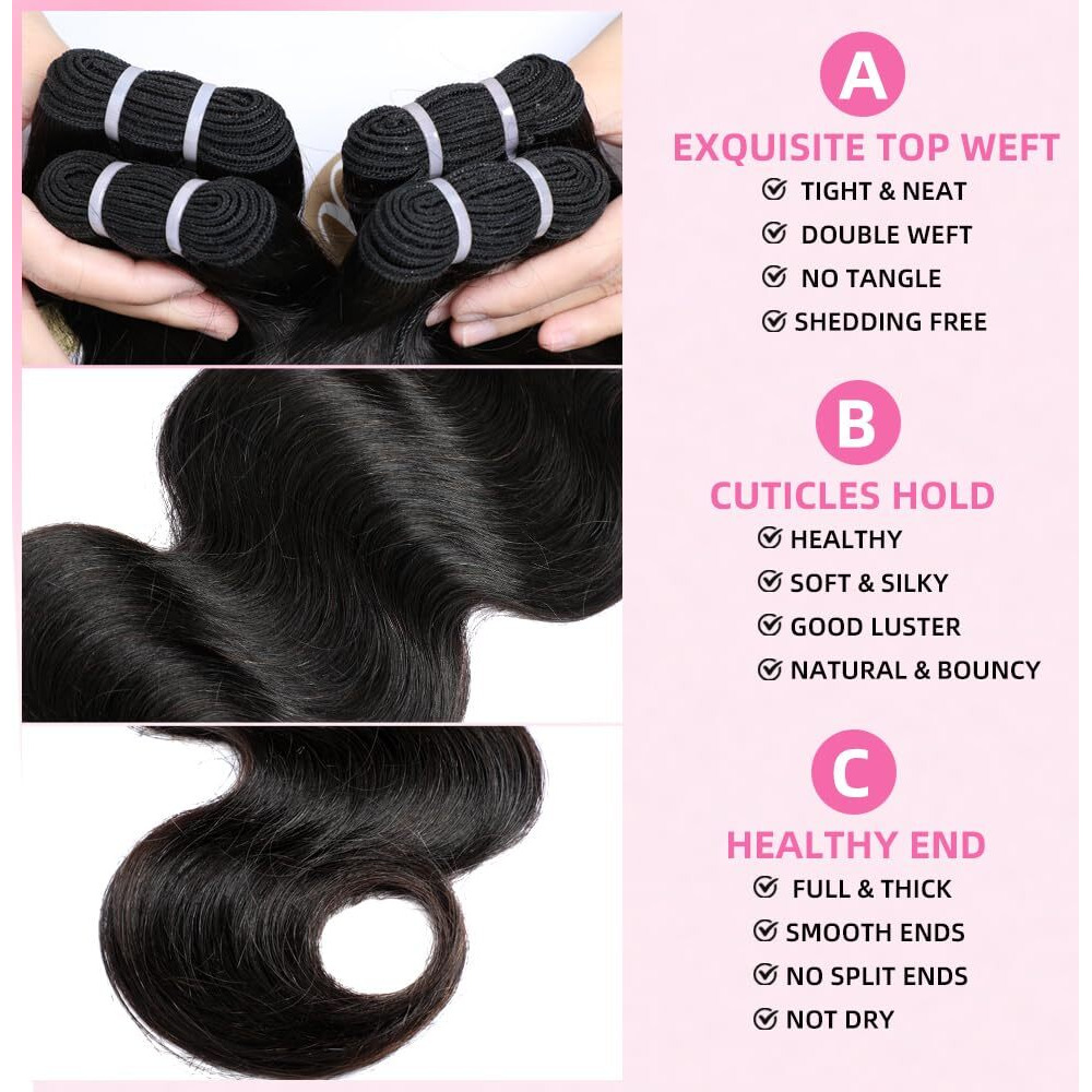 Perismoda Body Wave Human Hair Bundles 15A Raw Human Hair Bundles 100% Unprocessed Brazilian Virgin Human Hair Extensions 30 Inch Quick Weave Hair Extensions Natural Color