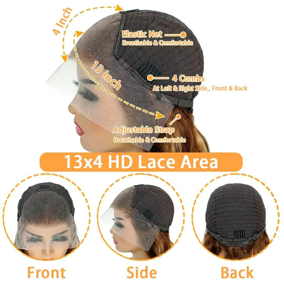 Highlight Ombre Lace Front Wig Human Hair 26In Honey Blonde Wig Human Hair Body Wave Lace Front Wigs Human Hair 180 Density Frontal Wigs Human Hair For Women 4/27 Colored Pre Plucked With Baby Hair