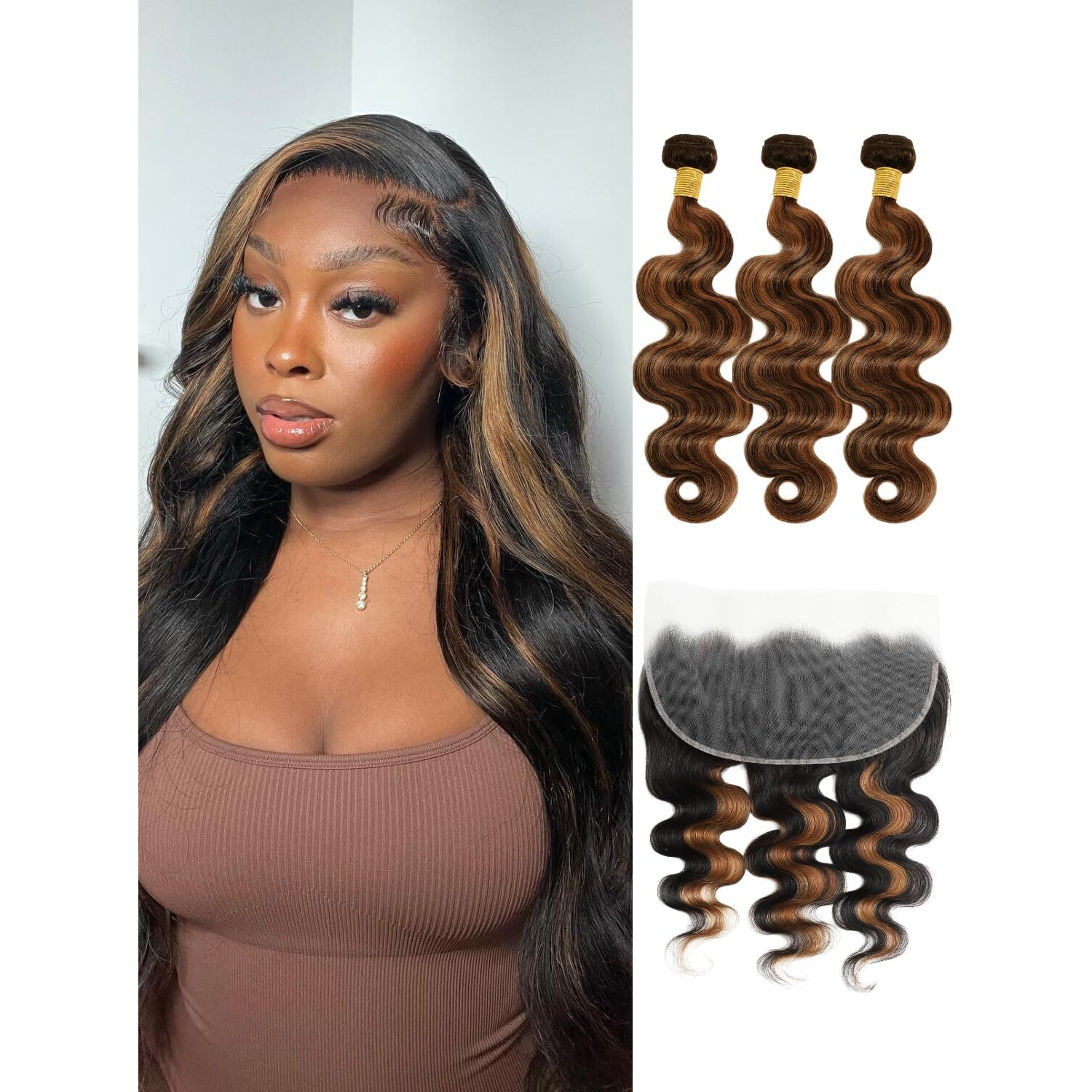 Anmetan 1B/30 Highlight Bundles With Frontal Human Hair 13X6 Body Wave 18 20 22+18 In, 12A Honey Blonde Ombre Bundles And 13X6 Lace Frontal Closure Hd Transparent Lace Ear To Ear Soft Remy Hair Sew In
