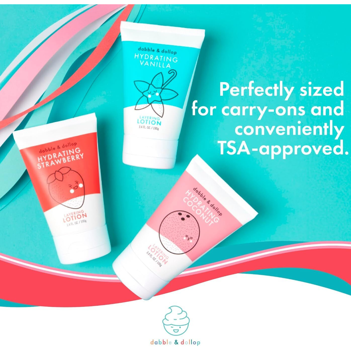 Dabble & Dollop Strawberry Lotion, Layering Lotion, Hydrating Scented Lotions For Kids, All-Natural, Usa Made, Dermatologist Tested, Vegan & Cruelty-Free (3.4Oz, Pack Of 2)