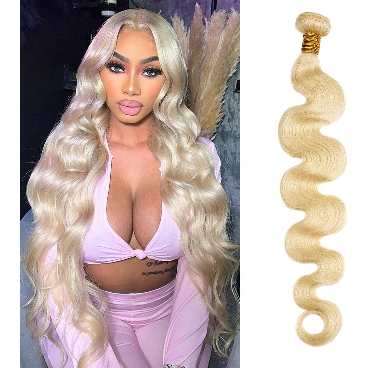 613 Bundles Human Hair Body Wave Single Bundle 32 Inch Blonde Human Hair Bundles 12A Grade 100% Unprocessed Brazilian Virgin Hair Weave Body Wave 100G Machine Double Weft