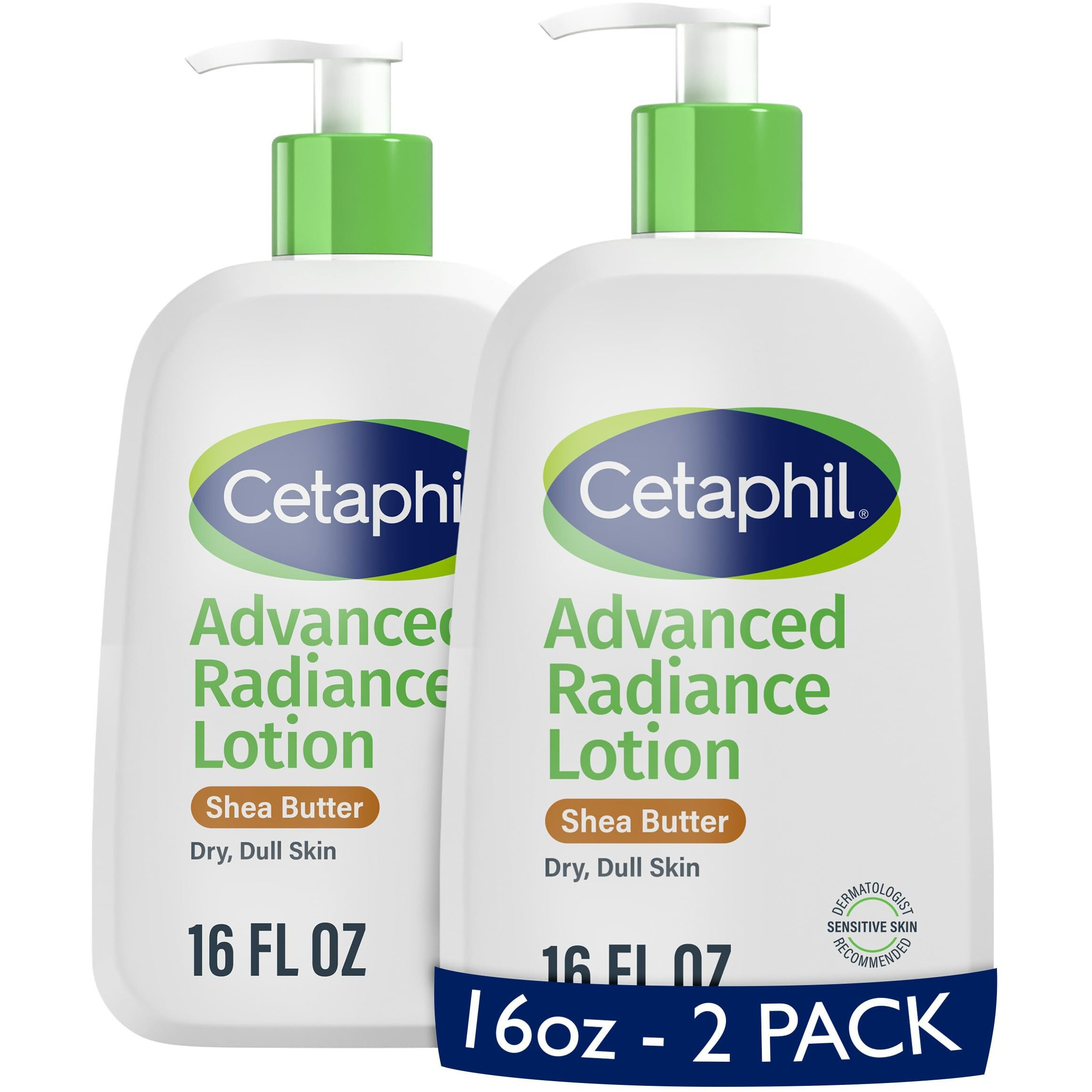 Cetaphil Body Lotion, Advanced Radiance Lotion With Shea Butter For Dry, Sensitive Skin, 16 Oz, Pack Of 2, Fragrance Free, Hypoallergenic, Non-Comedogenic