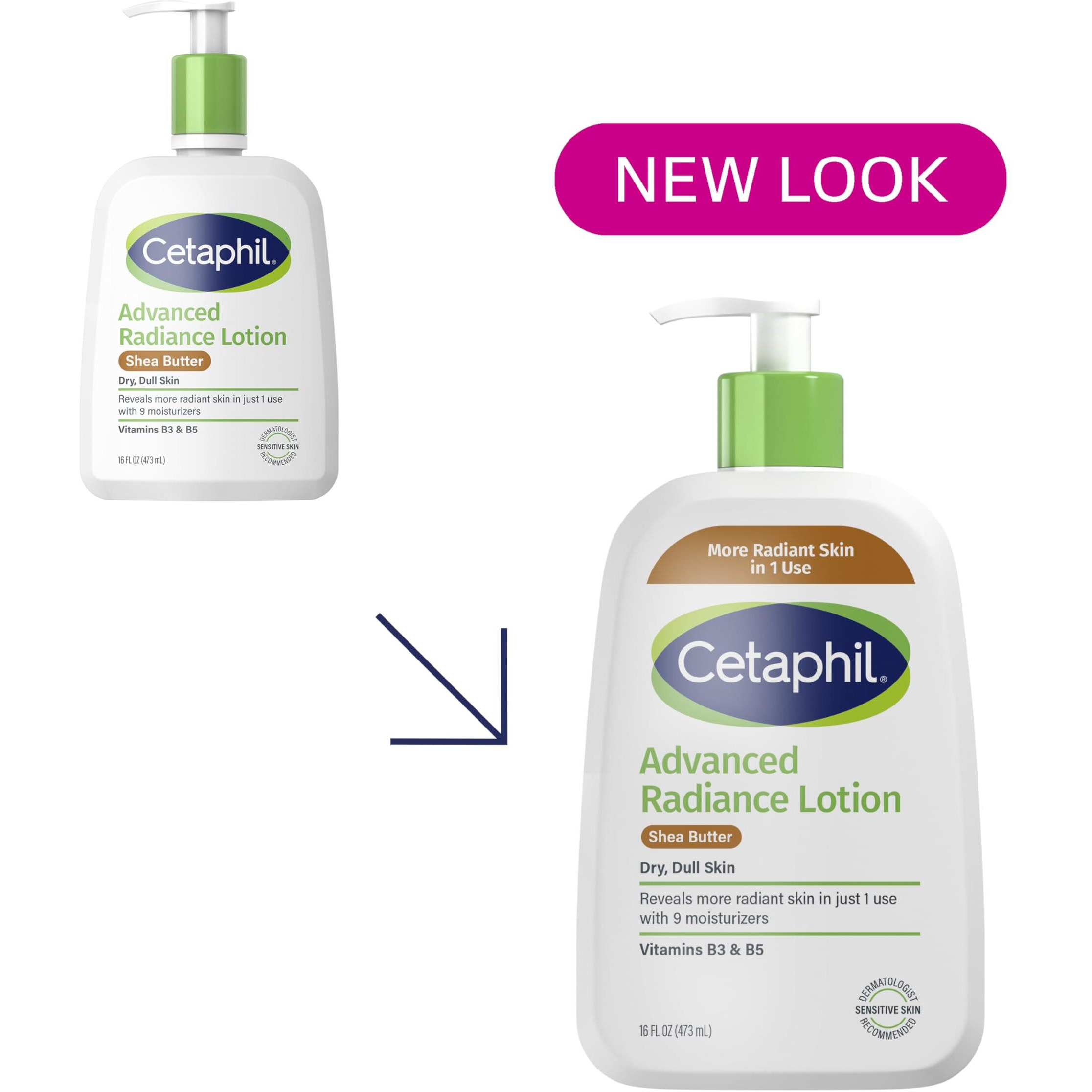 Cetaphil Body Lotion, Advanced Radiance Lotion With Shea Butter For Dry, Sensitive Skin, 16 Oz, Pack Of 2, Fragrance Free, Hypoallergenic, Non-Comedogenic