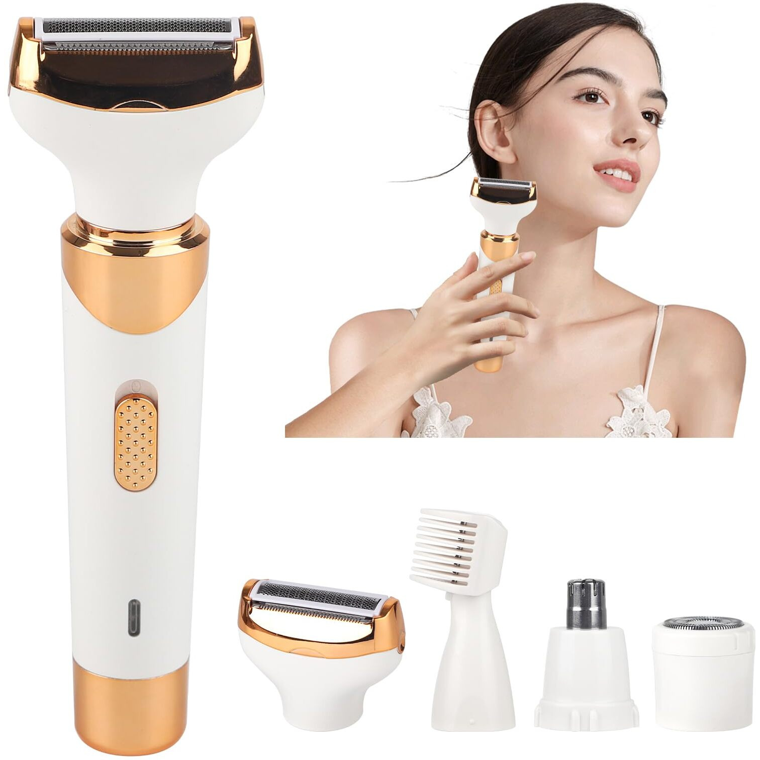 Electric Razor For Womens Men,Cordless Ladies Electric Shaver,4 In 1 Painless Wet & Dry Waterproof Body Razor And Facial Hair Remover,Rechargeable Hair Removal Kit For Bikini Underarm Hairs (White)