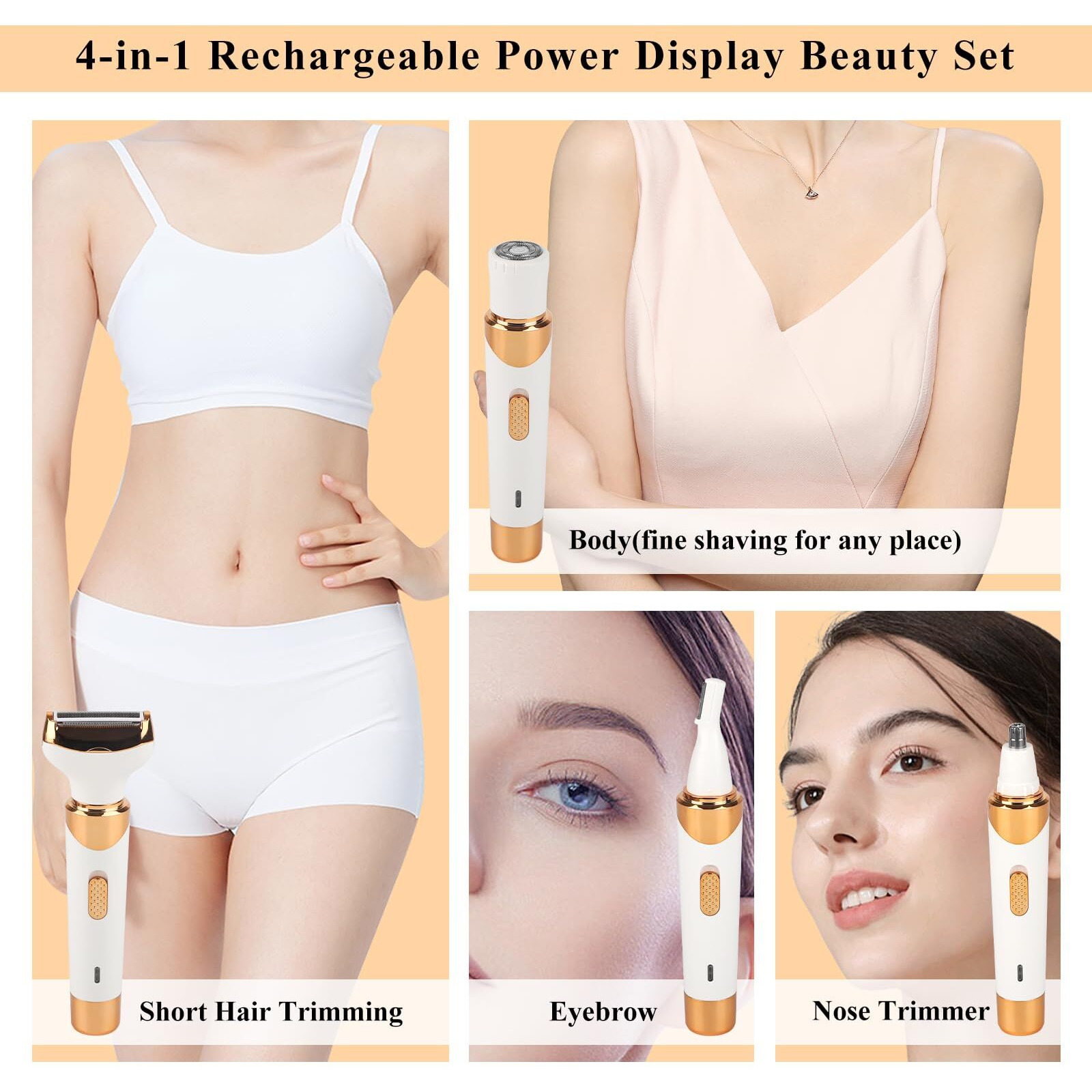 Electric Razor For Womens Men,Cordless Ladies Electric Shaver,4 In 1 Painless Wet & Dry Waterproof Body Razor And Facial Hair Remover,Rechargeable Hair Removal Kit For Bikini Underarm Hairs (White)