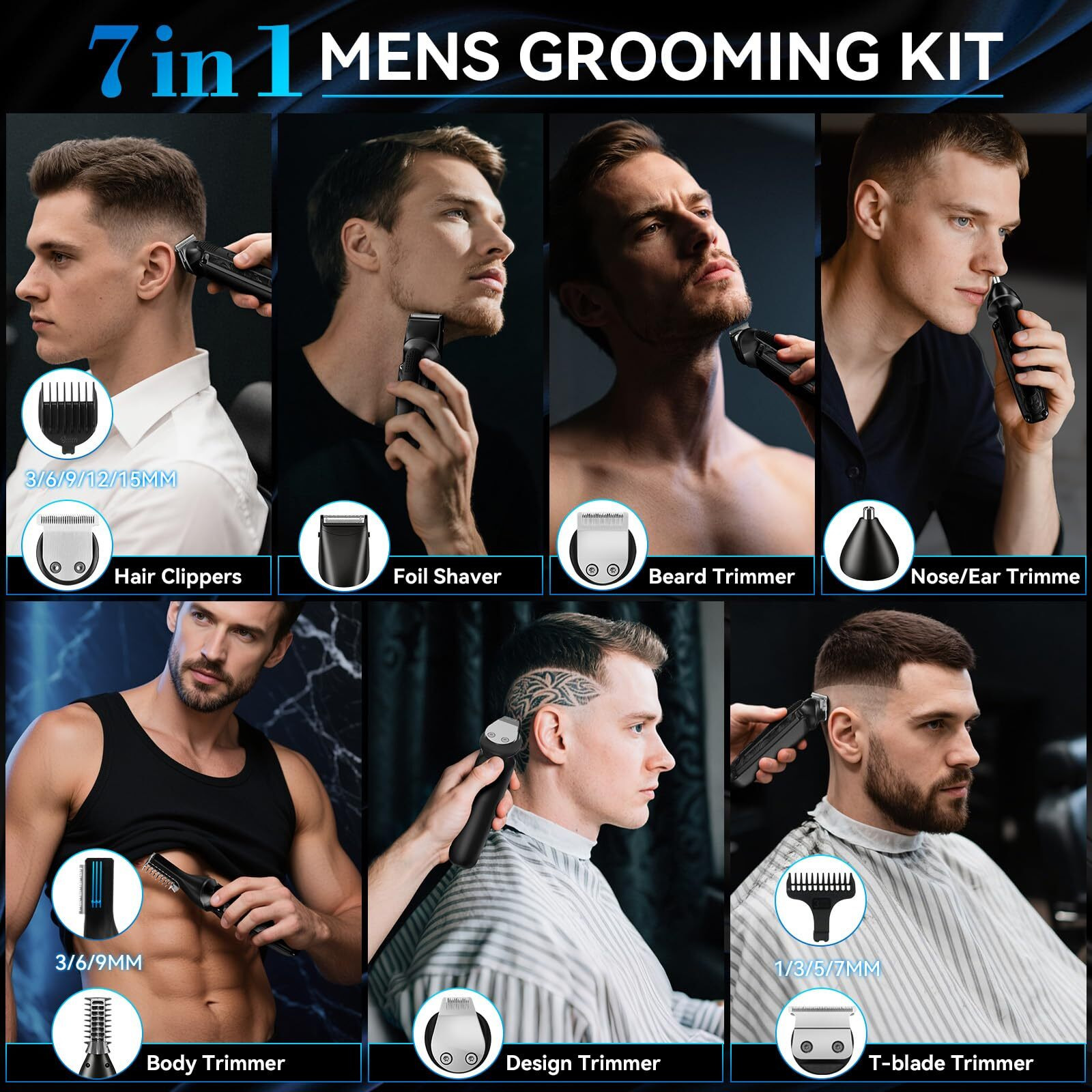 Ufree Beard Trimmer For Men, Ipx7 Waterproof Electric Shaver Razor, Hair Trimmer For Nose, Body, Face And Mustache, Cordless Hair Clipper Grooming Kit, Gifts For Men