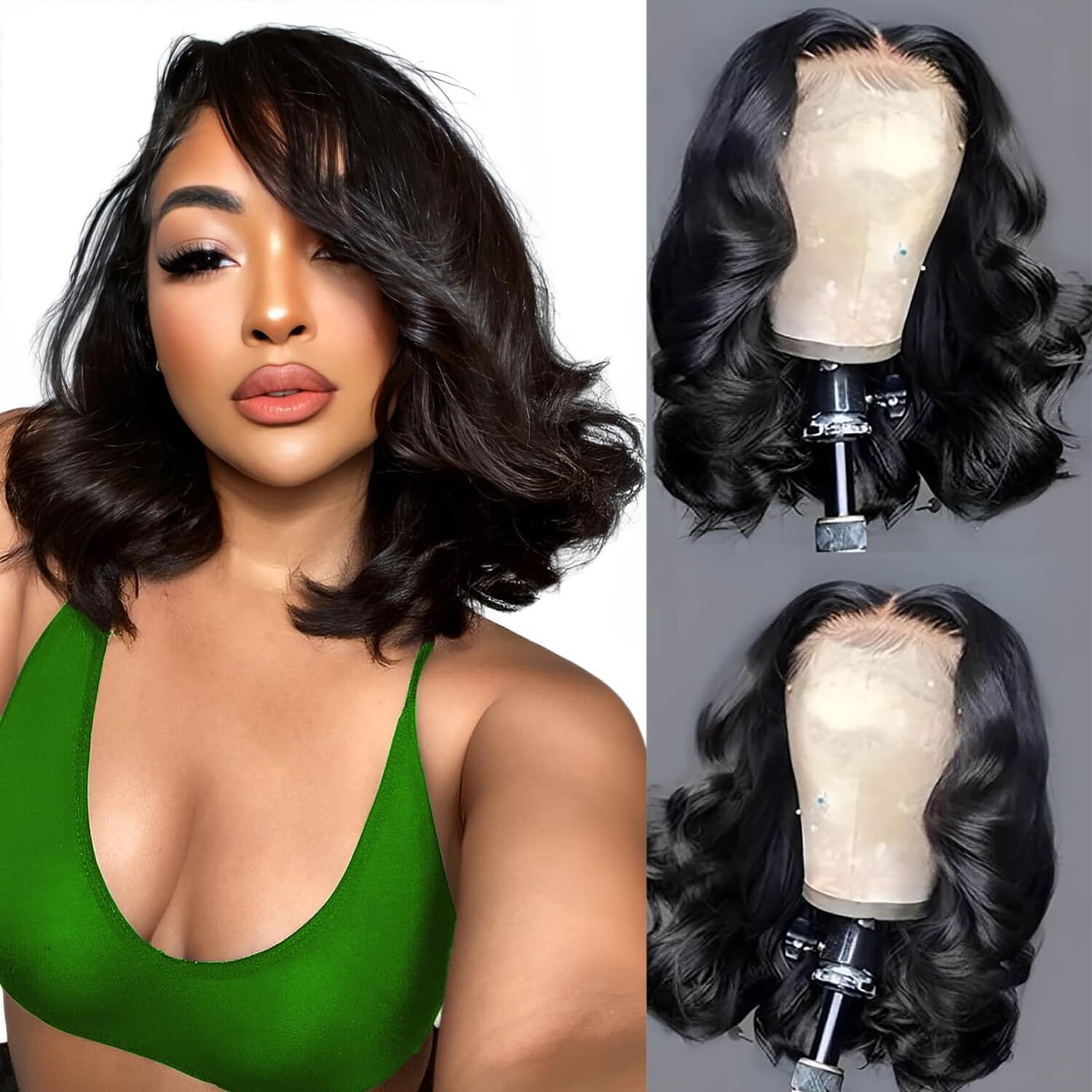 Aolisox 14 Inch Bob Wig Human Hair 13X6 Body Wave Lace Front Wigs Human Hair 200 Density Hd Lace Frontal Wigs Human Hair Short Body Wave Human Hair Wigs For Women Pre Plucked Natural Black