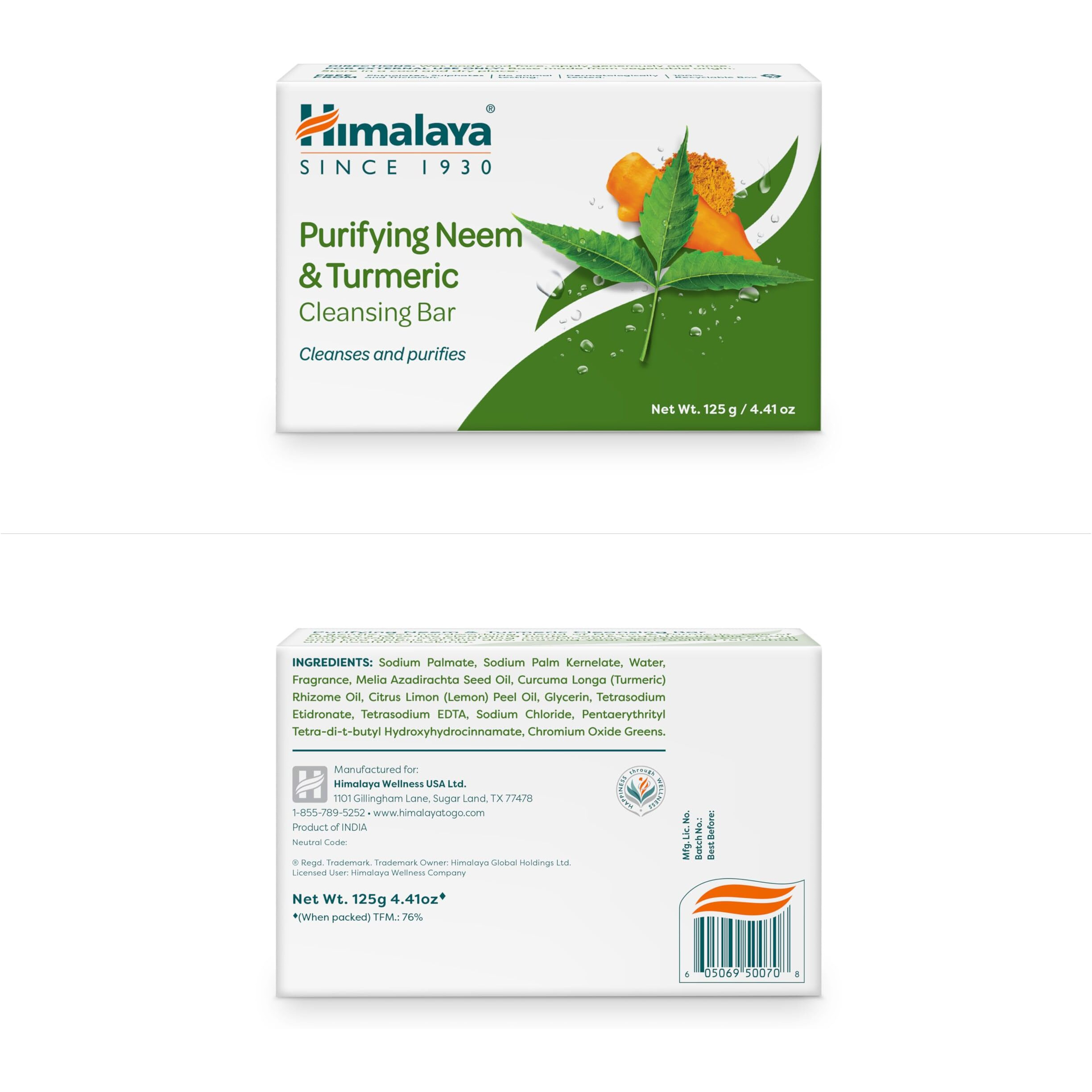 Himalaya Purifying Neem & Turmeric Cleansing Bar, Face And Body Soap For Soft And Clear Skin, 4.41 Oz, 12 Pack
