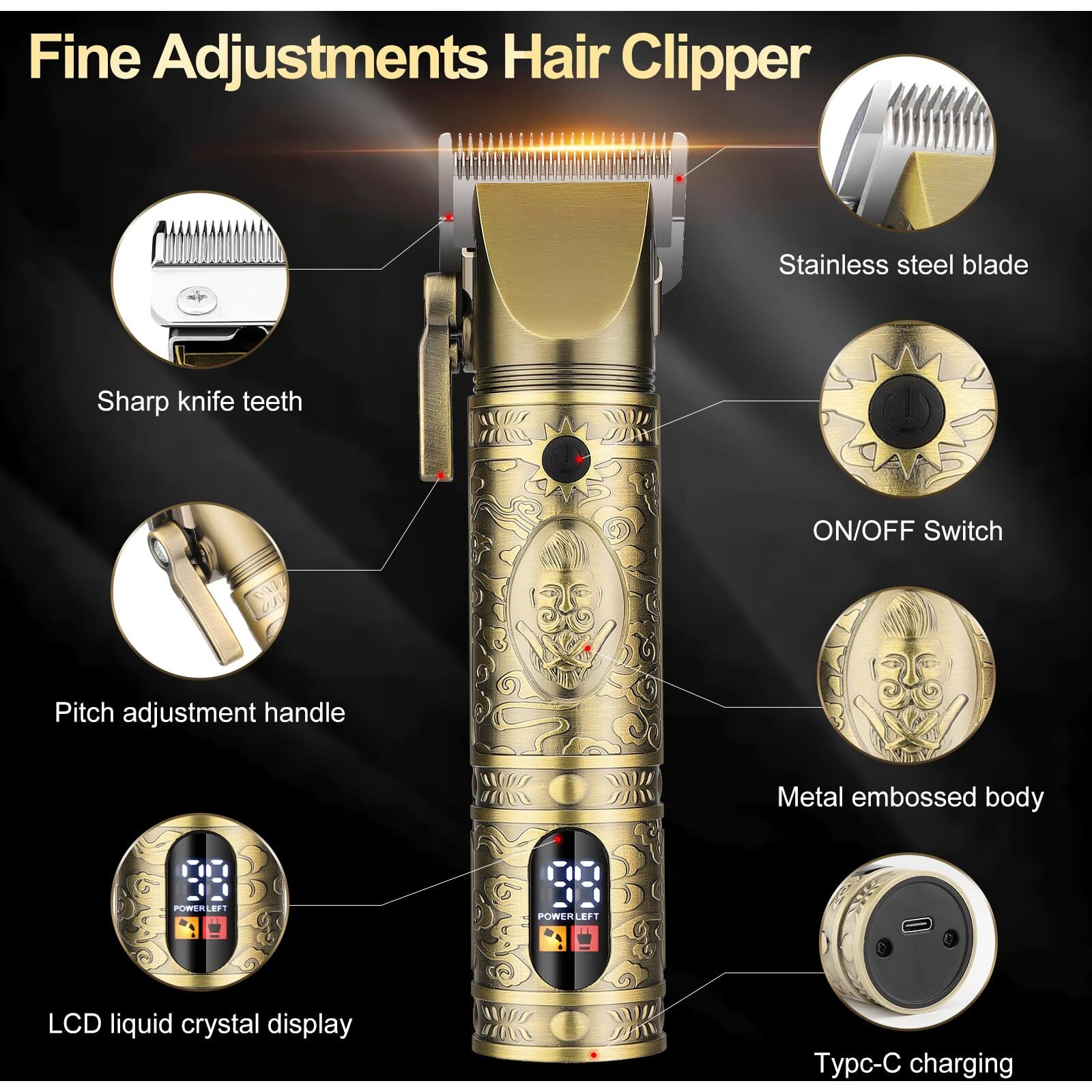 Qreeyx Hair Clippers For Man T-Blade Trimmer Nose Hair Trimmer Electric Shaver Set, Professional Metal Body Barber Clippers Set For Haircut, Mens Grooming Kit With Lcd Display, Ideal Gift For Him