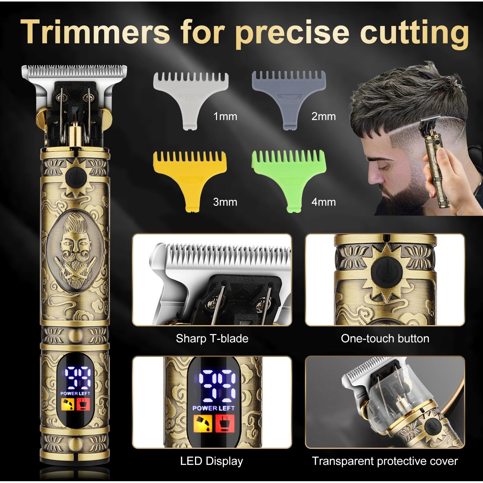 Qreeyx Hair Clippers For Man T-Blade Trimmer Nose Hair Trimmer Electric Shaver Set, Professional Metal Body Barber Clippers Set For Haircut, Mens Grooming Kit With Lcd Display, Ideal Gift For Him