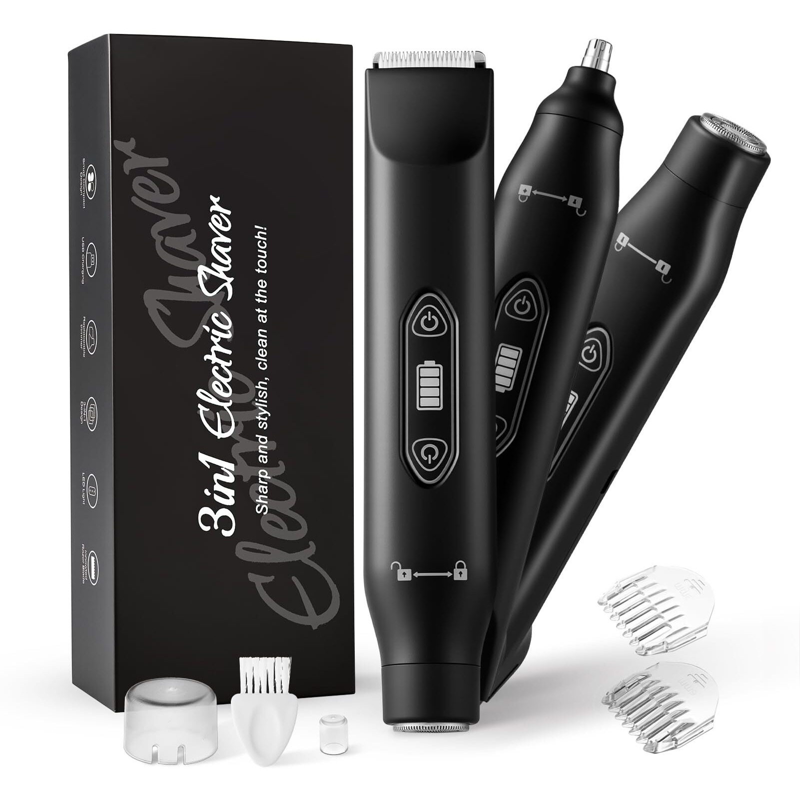 Ihowin Body Hair Trimmer For Men,3 In 1 Electric Razor With Ceramic Blades, Ipx7 Waterproof, Usb Rechargeable, Painless Hair Removal For Face,Body,Nose,Groin, Travel Grooming Kit (Black)