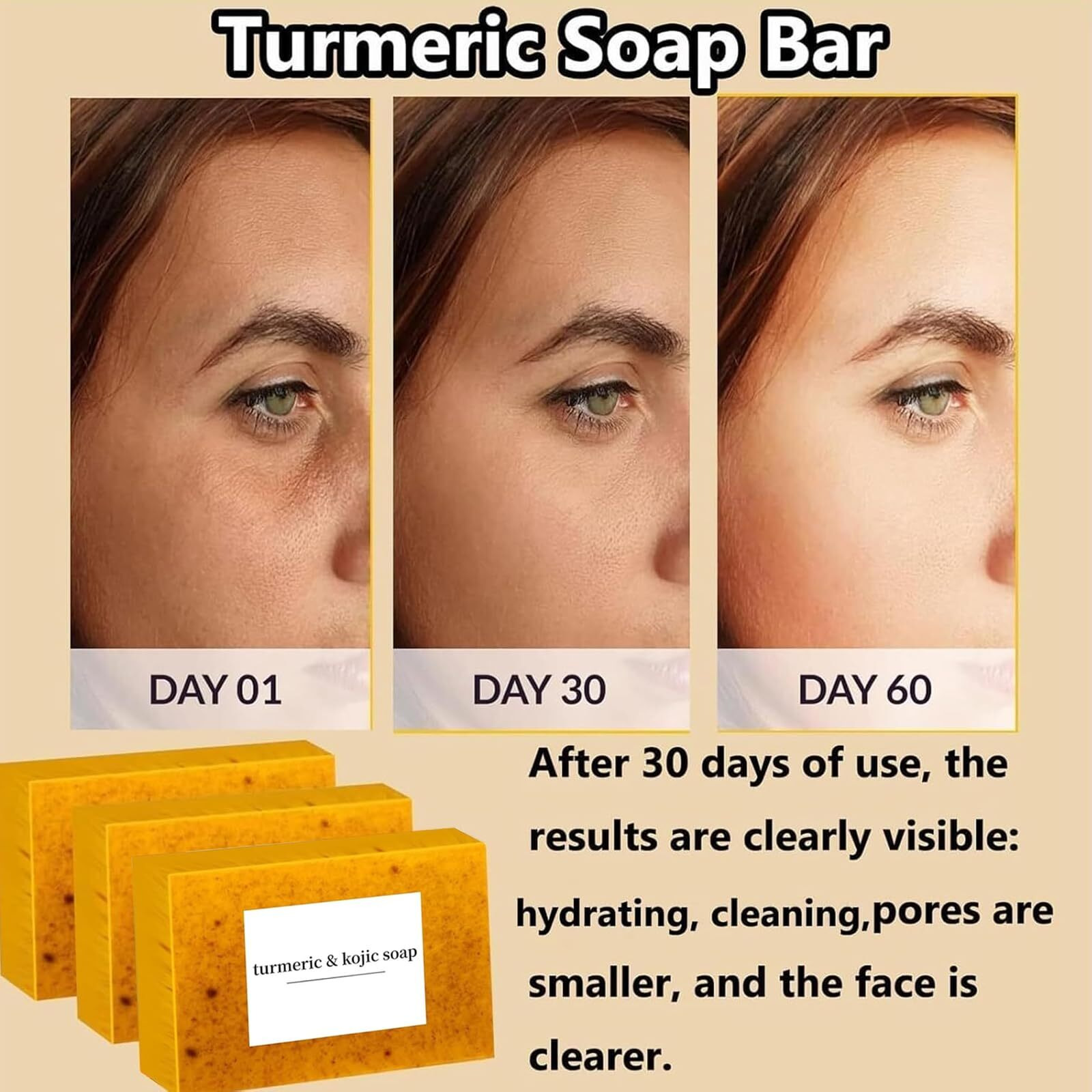 3Pcs Lemon Turmeric Kojic Soap + 3 Bubble Nets | Organic Face & Body Bar | Cleansing & Exfoliating | All Skin Types