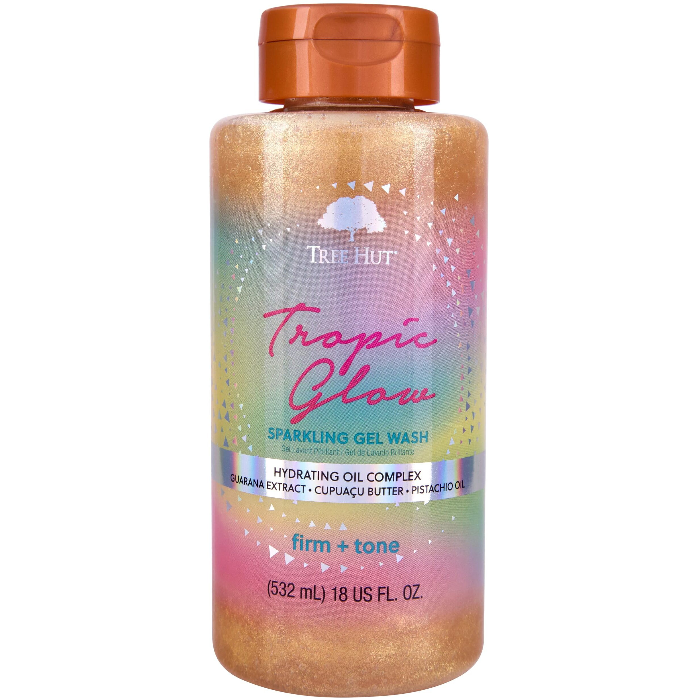 Tree Hut Tropic Glow Sparkling Gel Wash, Gently Cleanses And Leaves Skin Looking Fresh And Radiant, Warm Scent With Almond, Golden Amber, And Sandalwood, Body Wash, 18 Fl Oz