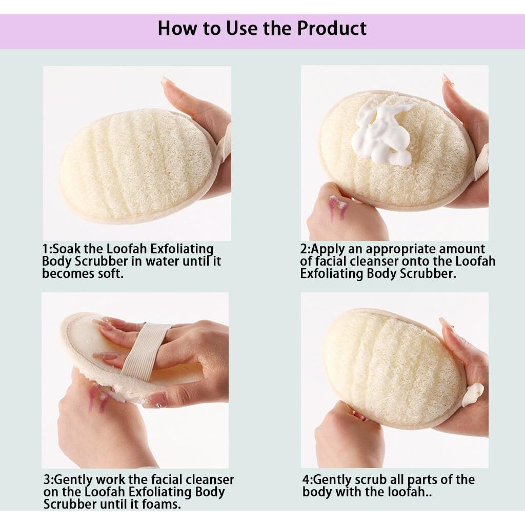 Haikuluo Natural Loofah Exfoliating Body Scrubber,Bath Shower Loofah Sponge For Women And Men,Made With Biodegradable Shower Luffa Sponge,For Face And Body That Gets You Clean(3 Pc)