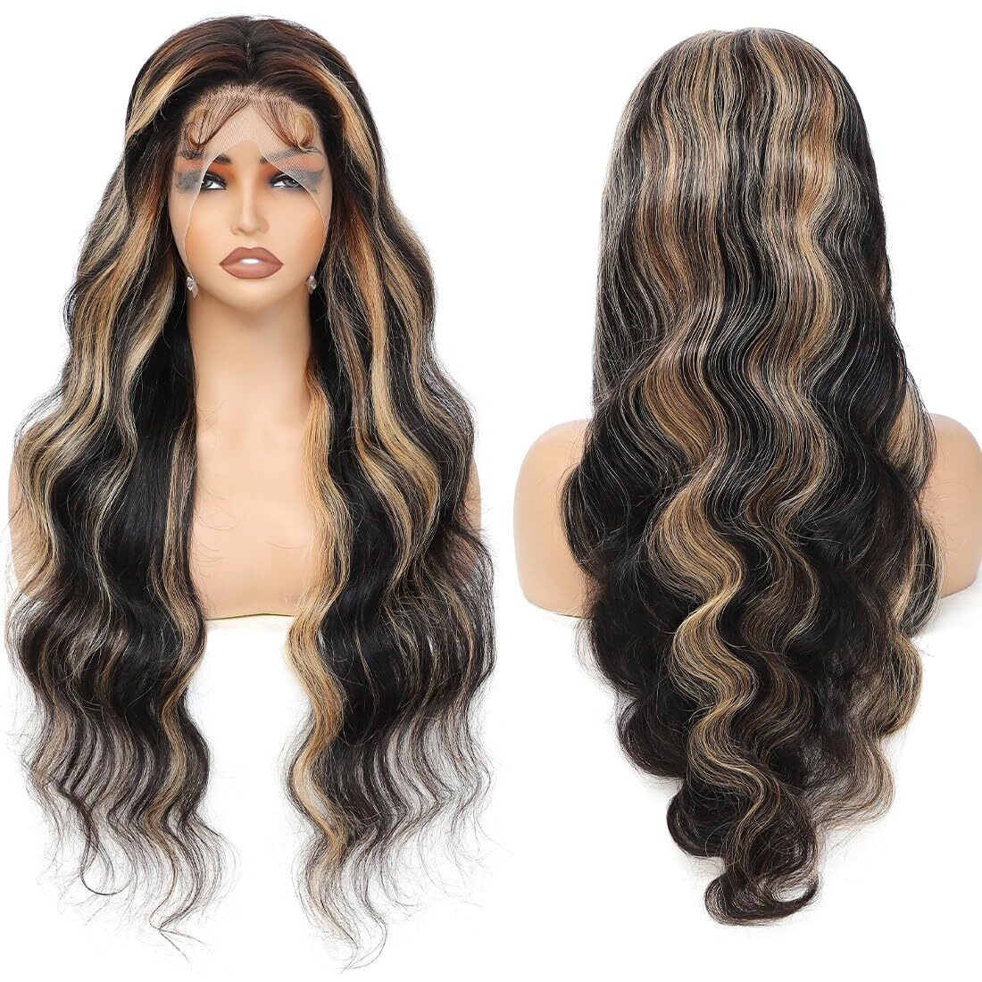 36 Inch 1B/27 13X6 Balayage Highlight Ombre Body Wave Lace Front Wigs Human Hair Honey Blonde Colored Lace Frontal Glueless Wigs Human Hair Pre Plucked For Women With Baby Hair