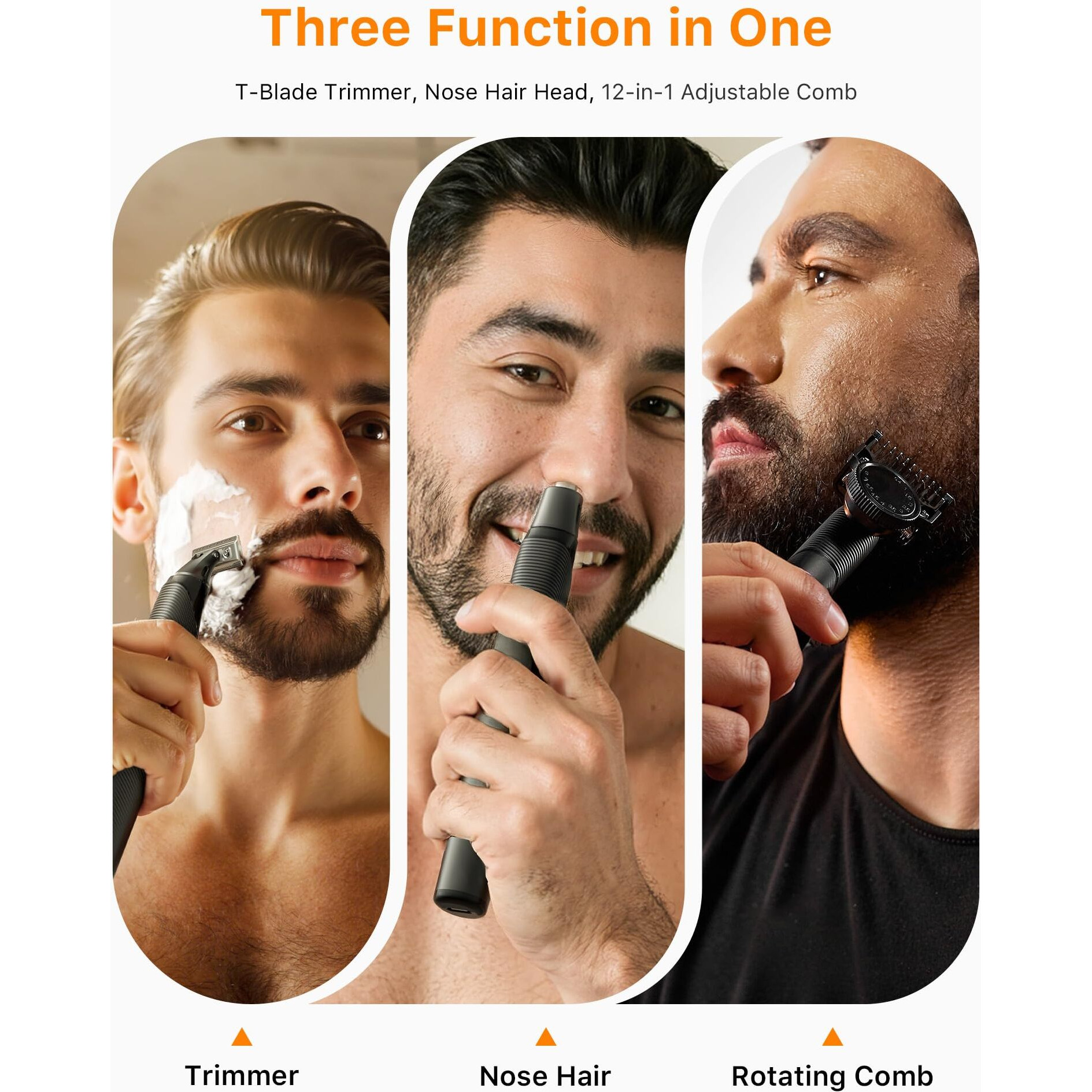 [2025 Upgraded] Beard & Nose Hair Trimmer Kit, [All-In-One] 12 In 1 Rotating Comb, Travel Body Hair Electric Shaver For Men, Usb-C Fast Charging, Painless Razor Waterproof Wet/Dry, Black(Pack)