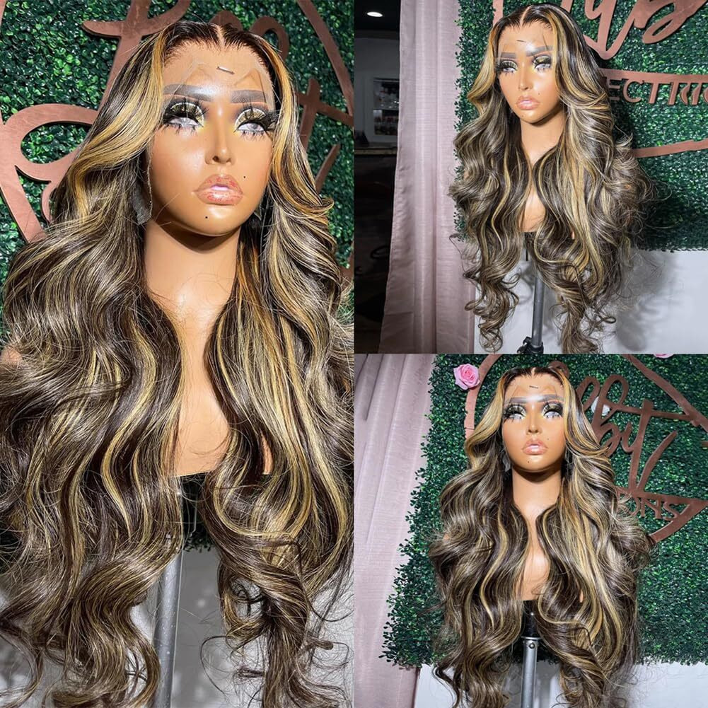 Quandian 13X6 Body Wave Lace Front Wigs Human Hair 180% Density 13X6 Hd Lace Front Wigs Human Hair 22Inch Highlight Balayage Wig Fb/27 Glueless Wigs Pre Plucked Pre Cut Ombre Wig
