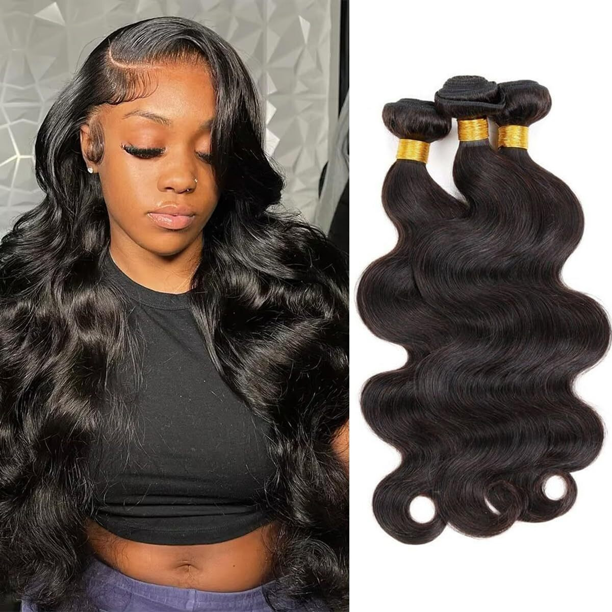 Body Wave Bundles Human Hair 22 24 26 Inch Human Hair Bundle 100% Unprocessed Brazilian Virgin Hair 3 Bundles Human Hair Extensions For Black Women Natural Color