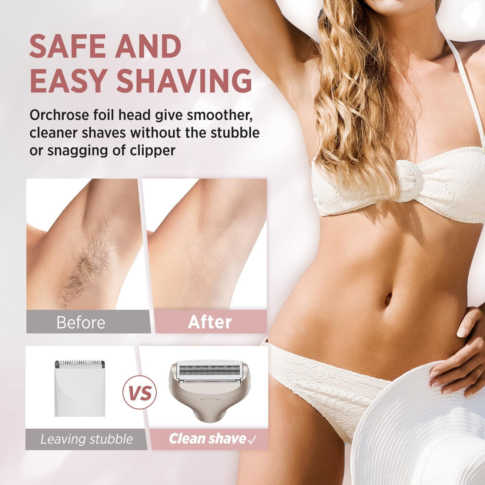 Orchrose Electric Razor For Women Body Rechargeable Painless Electric Shaver For Bikini Face Body Legs Underarms - 3-In-1 Blade Head And Rotary Shaving Head