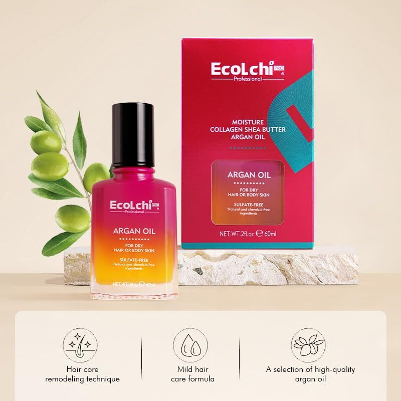 Ecolchipro Ecolchi Argan Hair Oil Hair Serum Cold Pressed Weightless Vitamin E Argan Oil Hair Treatment For Dry Damaged Hair Body Skin 60Ml