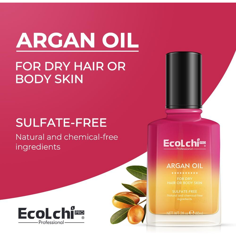 Ecolchipro Ecolchi Argan Hair Oil Hair Serum Cold Pressed Weightless Vitamin E Argan Oil Hair Treatment For Dry Damaged Hair Body Skin 60Ml