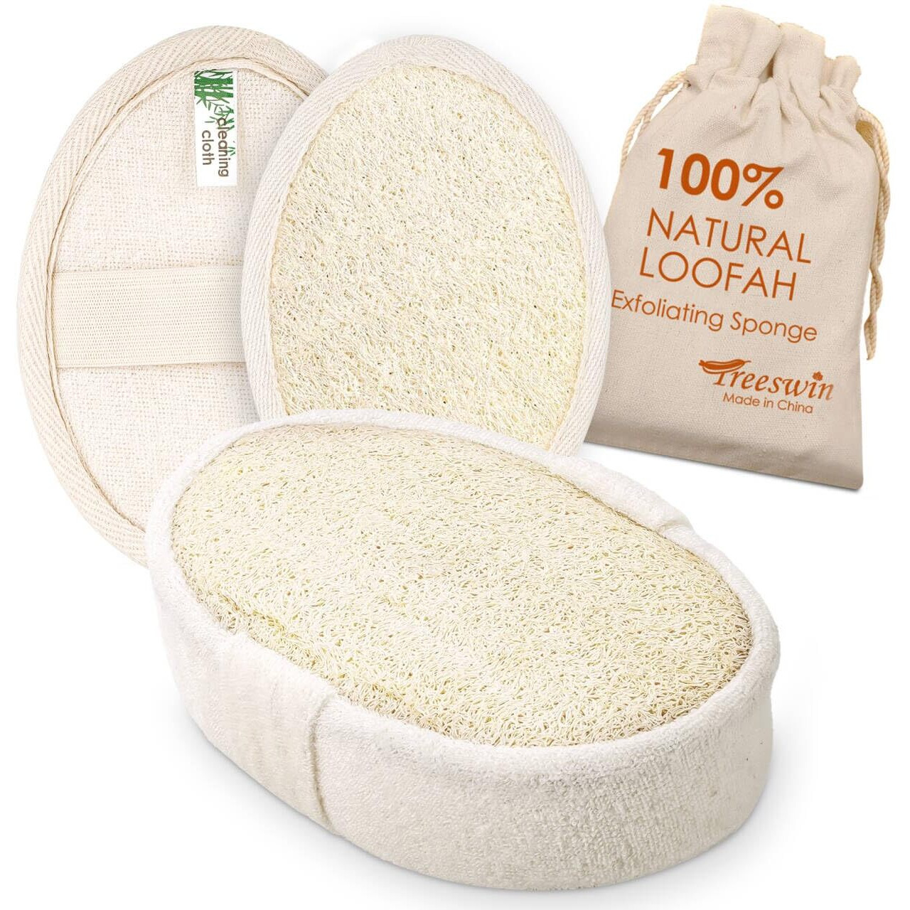 Natural Loofah Sponge Exfoliating Body Scrubber, Organic Biodegradable Eco-Friendly Bath Luffa Sponges For All Skin Types, Men Women Gift (1 Thick + 2 Thin)