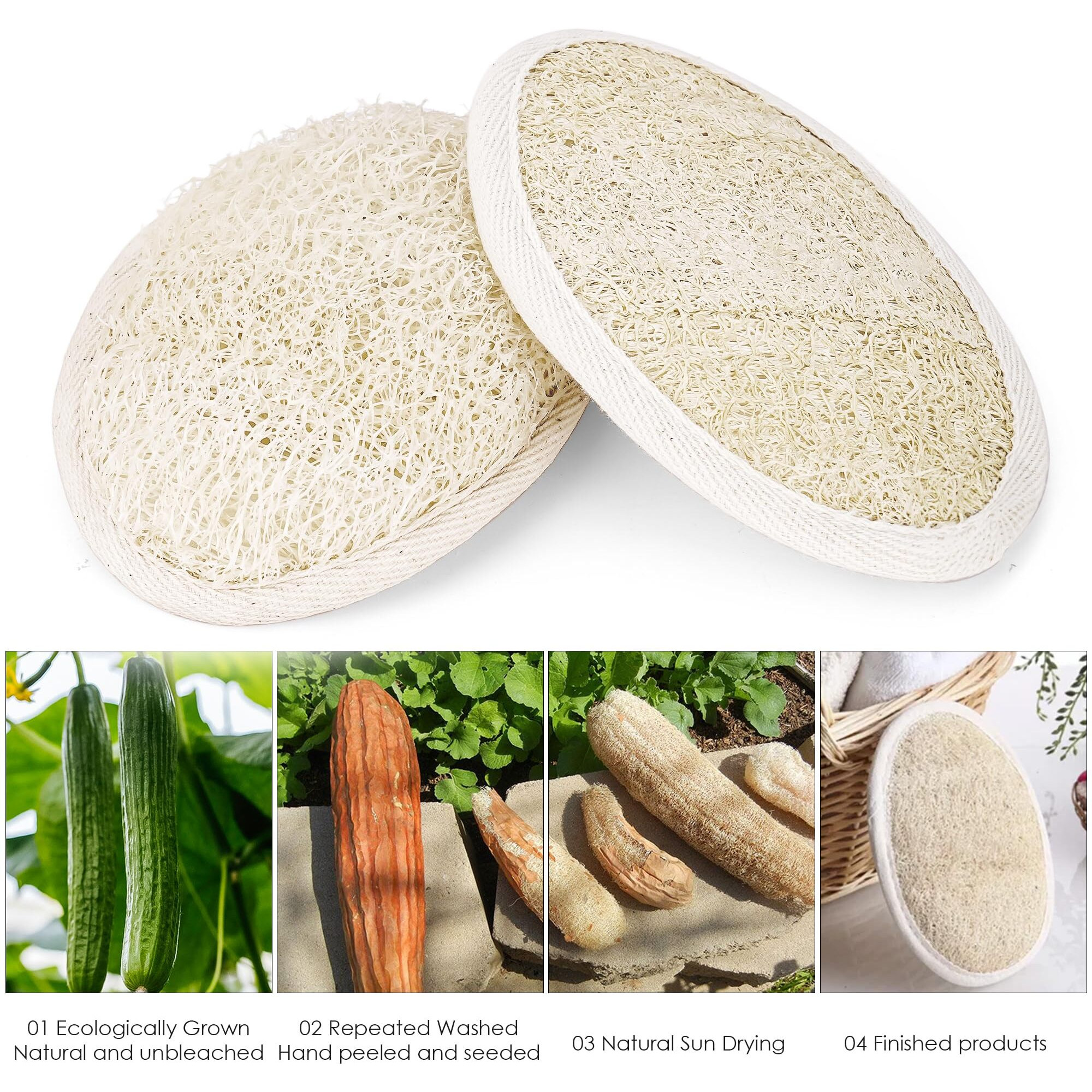 Natural Loofah Sponge Exfoliating Body Scrubber, Organic Biodegradable Eco-Friendly Bath Luffa Sponges For All Skin Types, Men Women Gift (1 Thick + 2 Thin)