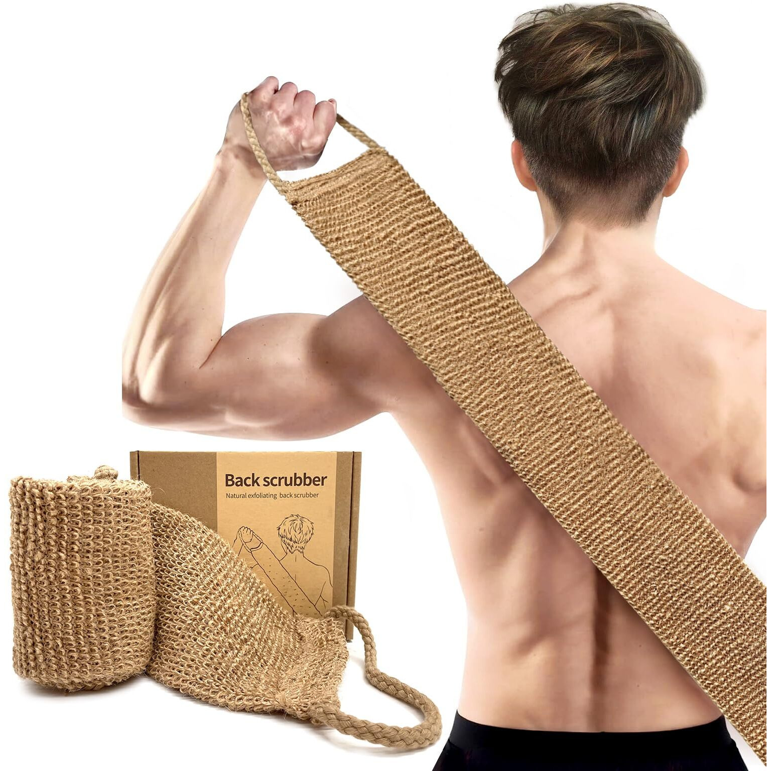 Extra Rough Exfoliating Back Scrubber,Natural Body Exfoliator For Workers Athletes And Men.Hygienic Loofah For Long Durable Daily Deep Cleansing