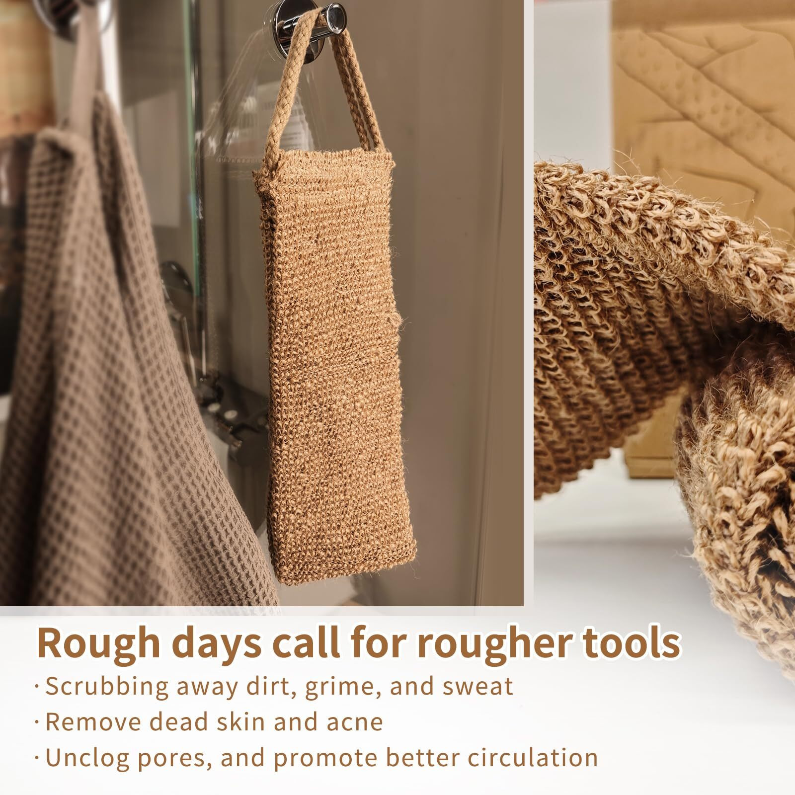 Extra Rough Exfoliating Back Scrubber,Natural Body Exfoliator For Workers Athletes And Men.Hygienic Loofah For Long Durable Daily Deep Cleansing