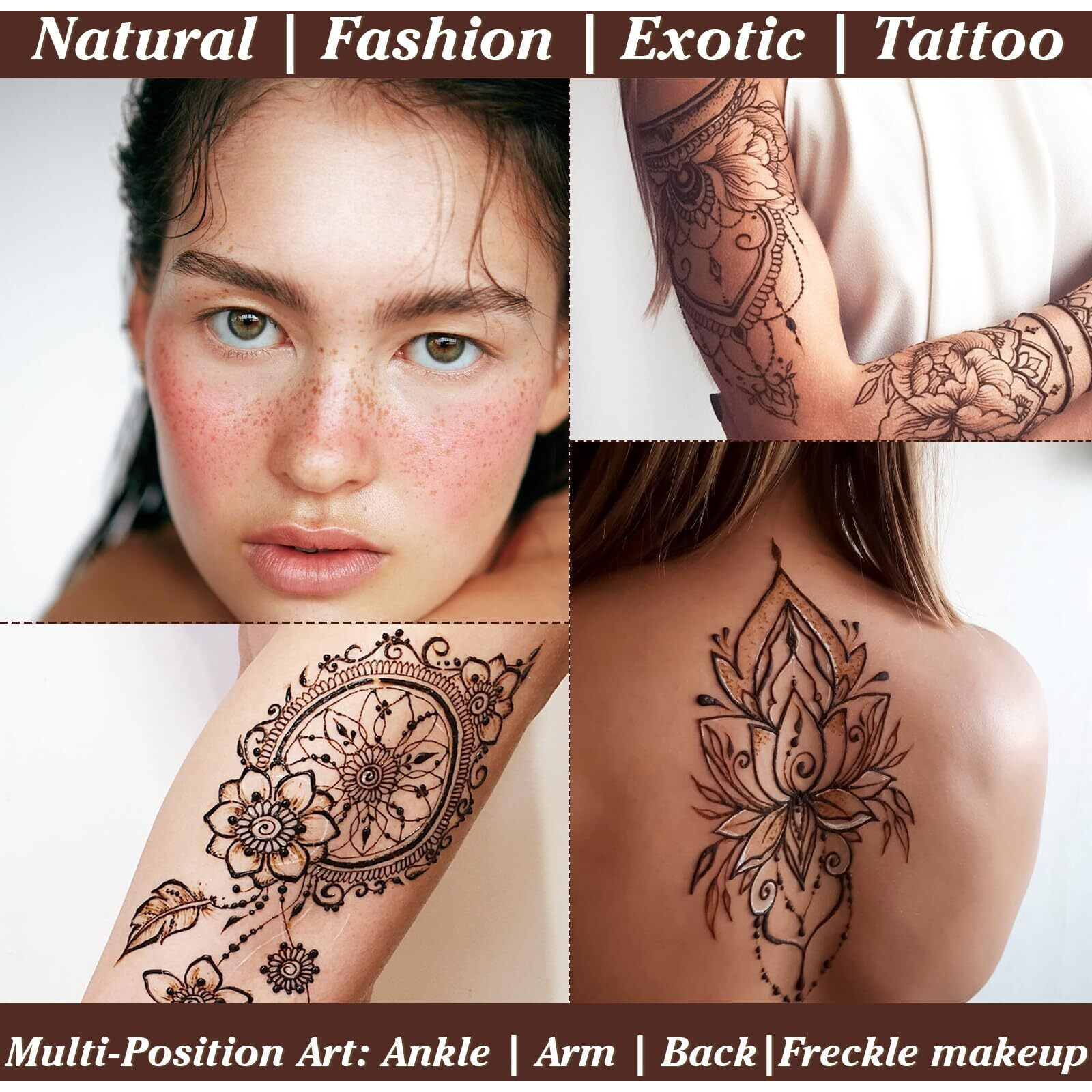 Temporary Tattoos Stencils Kit,Temporary Tattoos Kit (3Pcs Brown Tattoo Cones 4 Reusable Templates 1Pcs Tattoo Outline Pen), Waterproof,Diy Body Art For Women Men