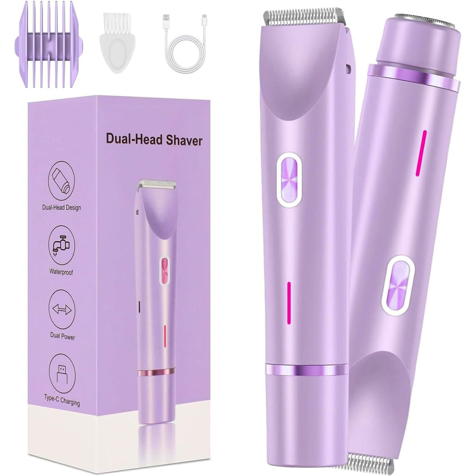 2 In 1 Electric Glow Shaver, Portable Bikini Trimmer For Women, Dual Head Rechargeable Electric Razor, Ipx7 Waterproof Wet & Dry Use Legs Body Pubic Hair Trimmer For Men Women Christmas Birthday Gifts