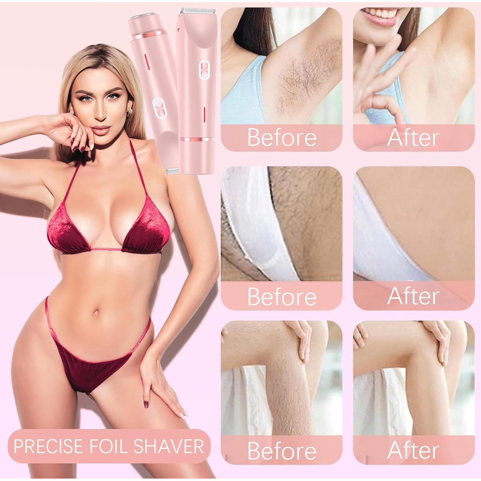 2 In 1 Electric Glow Shaver, Portable Bikini Trimmer For Women, Dual Head Rechargeable Electric Razor, Ipx7 Waterproof Wet & Dry Use Legs Body Pubic Hair Trimmer For Men Women Christmas Birthday Gifts