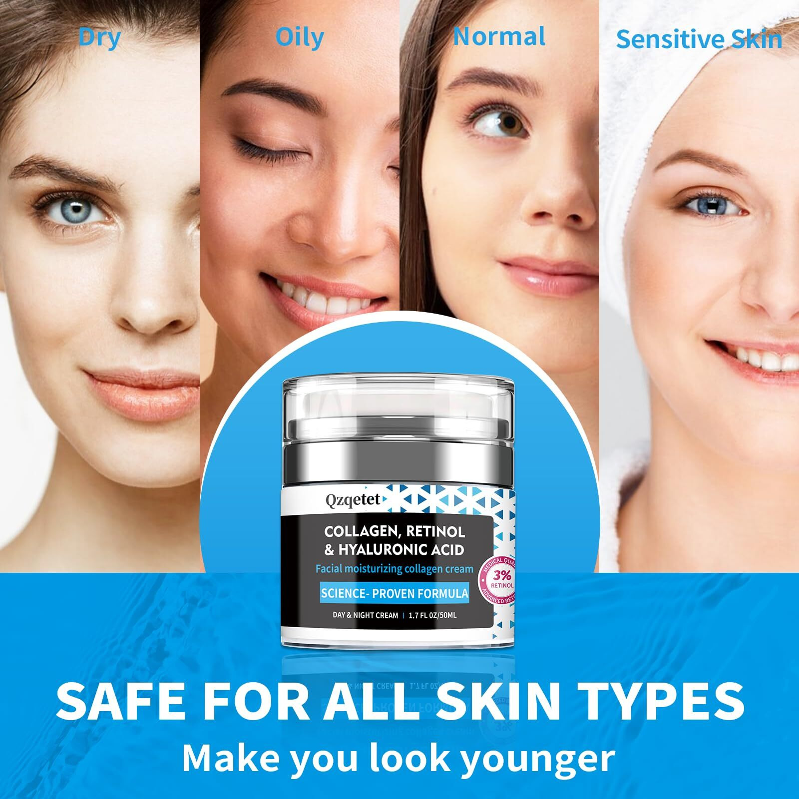 Face Cream Collagen, Retinol & Hyaluronic Acid Cream, 1.7 Fl.Oz Anti-Aging Facial Moisturizer, Daily Moisturizer Face Lotion For All Skin Tapes, Women And Men