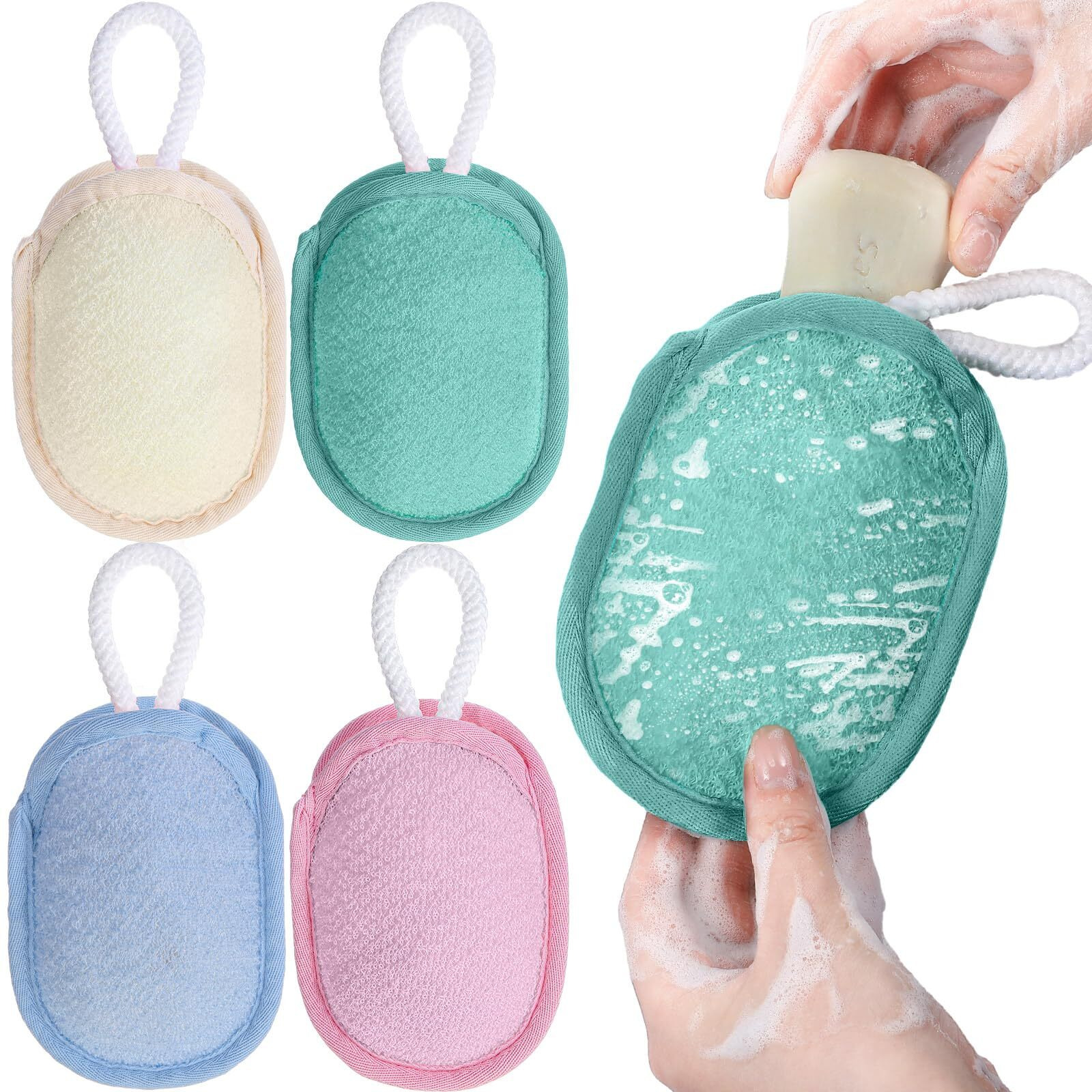 Sunnyray 4 Pcs Bath Body Exfoliating Soap Saver, Exfoliator Scrubber Pouch, Bath Loofah Sponge Body Scrubber Shower Sponge Exfoliating Mesh Pouf For Women And Men Bathing Accessories(Light Color)