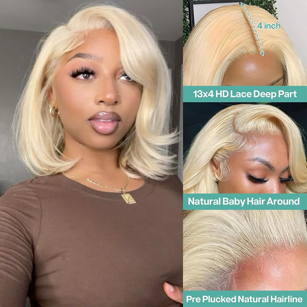 Yingrun 613 Bob Wig Human Hair Blonde 13X4 Frontal Lace Wig 14 Inch Body Wave 180% Density Hd Transparent Lace Front Wigs Human Hair Wigs For Black Women Pre Plucked