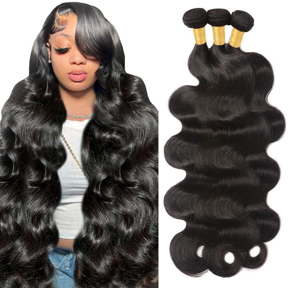 14A Human Hair Bundles Body Wave Bundles Human Hair 28 30 32 Inch 100% Unprocessed Brazilian Virgin Hair Body Wave 3 Bundles Human Hair Extensions For Women Natural Black Quick Weave