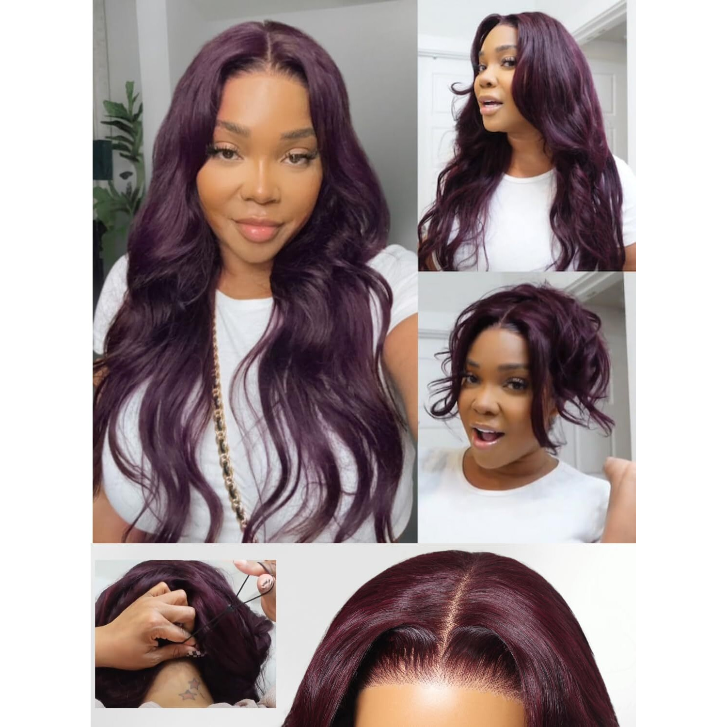 Nadula 13X4 Hd Black Cherry Body Wave Lace Front Drawstring Wigs Human Hair With With Face Framing Bangs - Pre Everything Glueless Wig With Ear Tape Pre Plucked Bleached Knots Ready To Go 16Inch