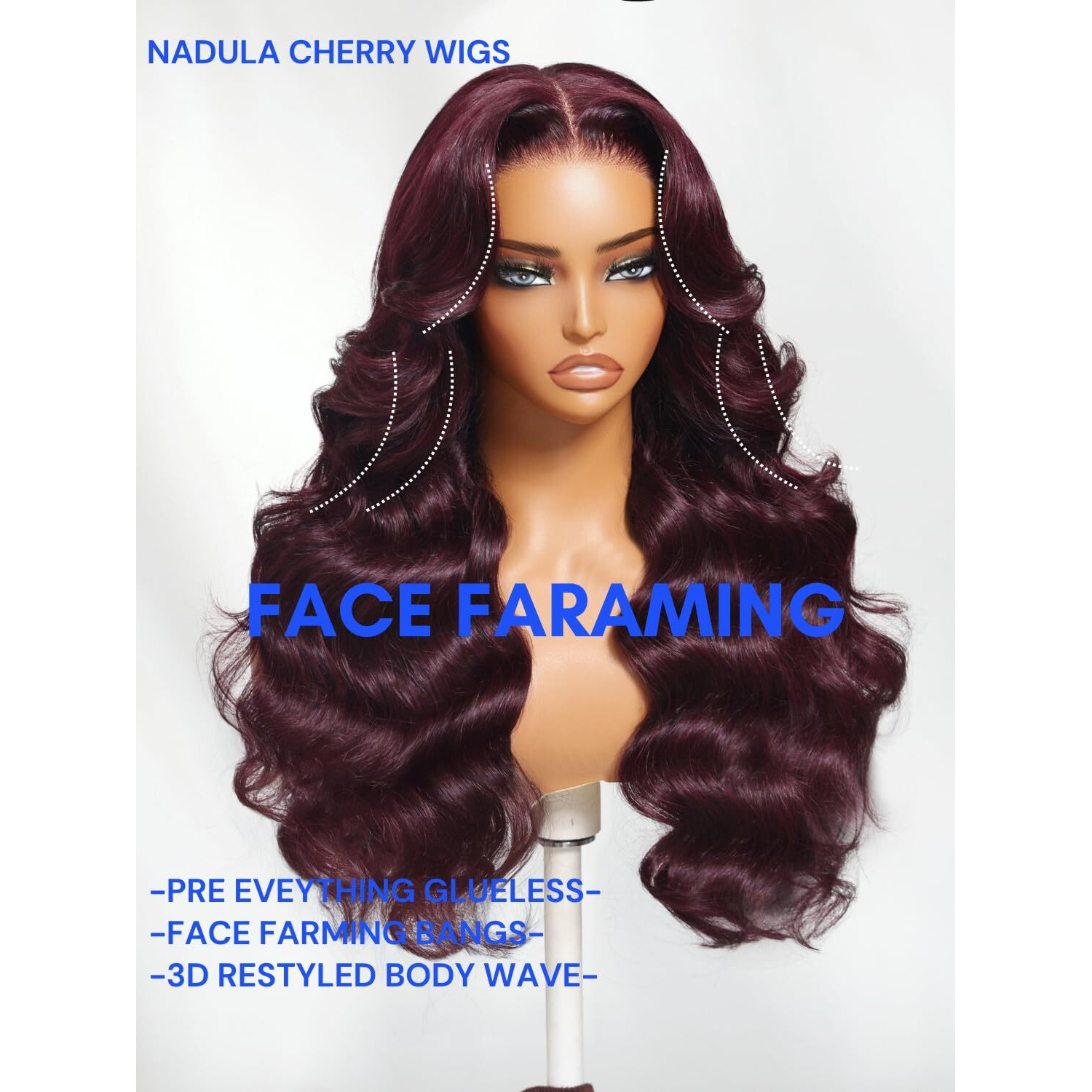 Nadula 13X4 Hd Black Cherry Body Wave Lace Front Drawstring Wigs Human Hair With With Face Framing Bangs - Pre Everything Glueless Wig With Ear Tape Pre Plucked Bleached Knots Ready To Go 16Inch