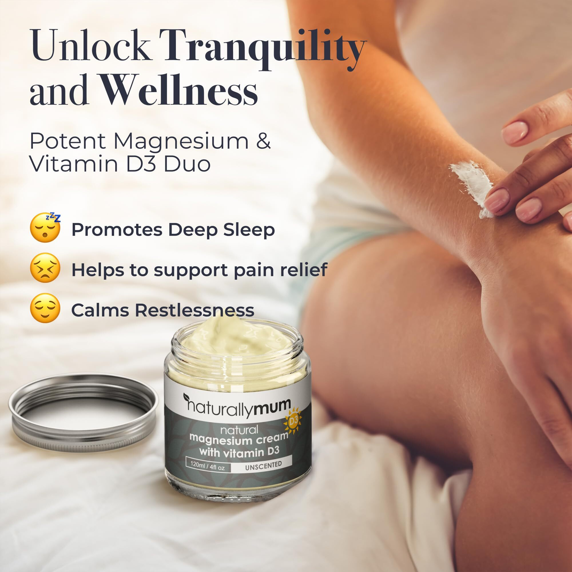 Naturallymum - Magnesium Cream With Vitamin D3 [4 Fl Oz] - Magnesium Calm Cream And Vitamin D Lotion - Magnesium D3 Cream - Calming Cream Magnesium And Vitamin D - Turmeric & Arnica Cream - Unscented