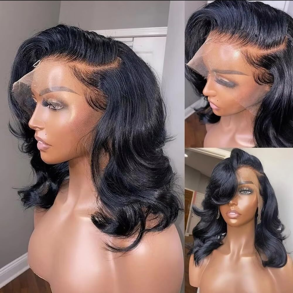 13X6 Bob Wig Human Hair Gluless Wigs Hd Lace Front Wigs Human Hair Pre Plucked Body Wave Human Hair Wig 180% Density Wigs For Women 16 Inch