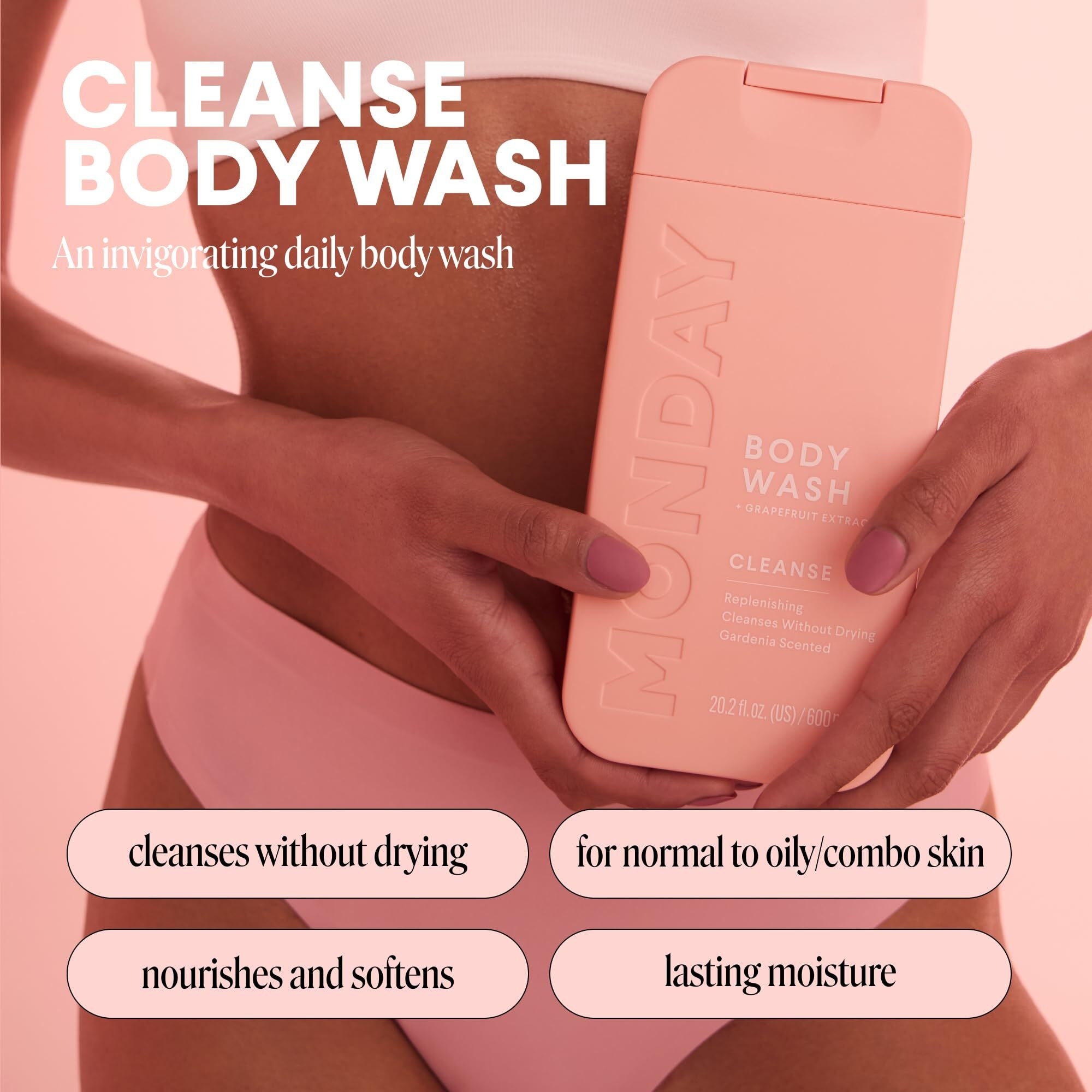 Monday Haircare Cleanse Body Wash With Grapefruit Extract, Hyaluronic Acid, Shea Butter, Coconut Oil For Normal To Oily/Combination Skin 600 Ml (Dual Pack)