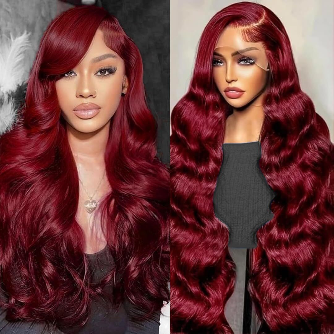Oovvda 99J Burgundy Lace Front Wigs Human Hair 13X4 Hd Body Wave Lace Frontal Wigs Human Hair Pre Plucked 200 Density Red Wig Human Hair Colored Wigs For Women With Hair 22 Inch