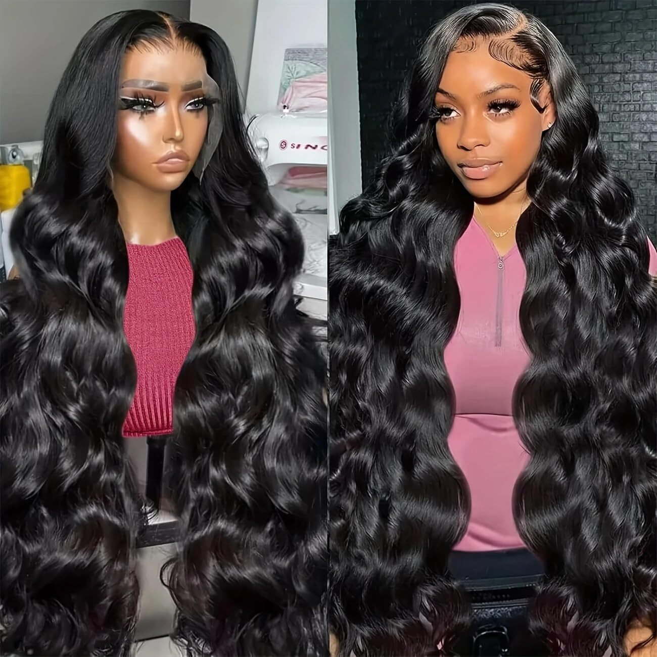 Pinkeagle 13X6 Lace Front Wigs Human Hair 200% Density Body Wave Hd Lace Front Wigs Human Hair Pre Plucked Glueless 13X6 Full Frontal Wig For Women Natural Black 26 Inch