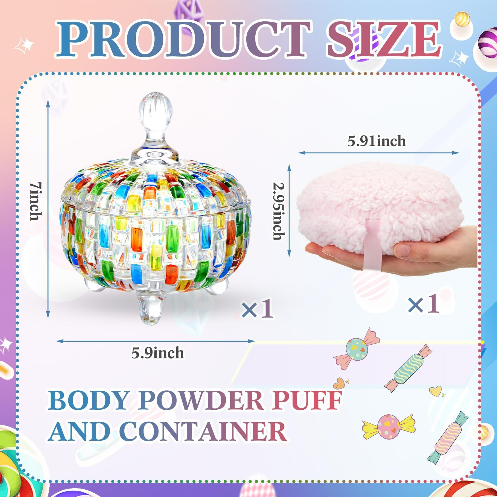 Tioncy 2 Pcs Extra Large Dusting Powder Puff And Container Body Powder Puff And Container For Women Powder Container With 6'' Puff Powder Puff Crystal Container Soft Washable Reusable Velour Face