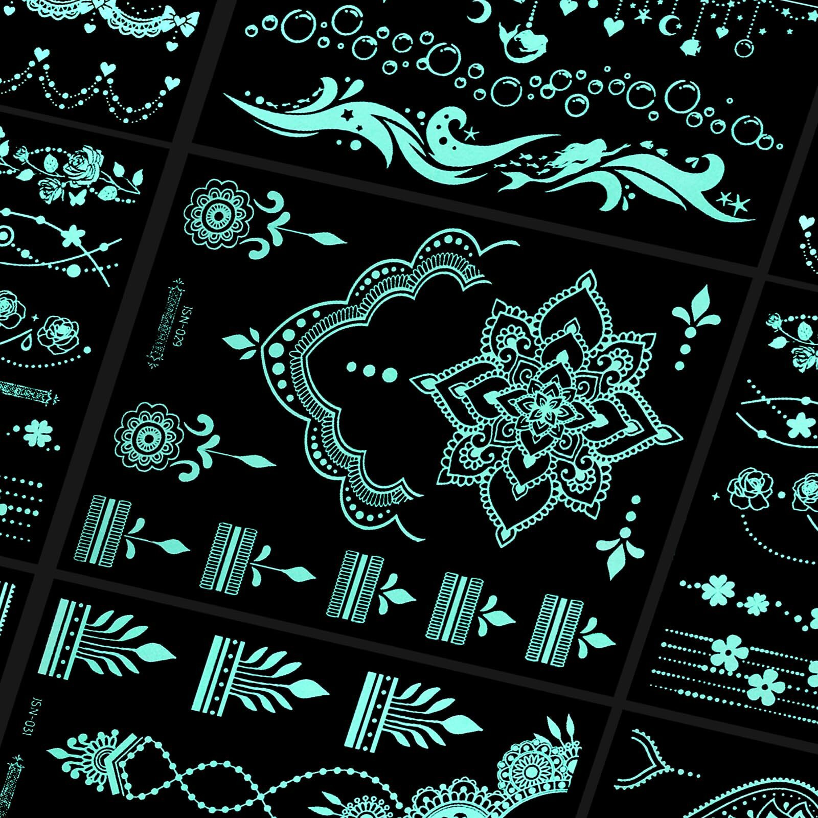 10 Sheets Blue Glow Temporary Tattoos Glow In The Dark Tattoo Kit Neck Clavicle Body Art Makeup In The Dark For Women Adults Arm Hands And Rave Festival Accessories